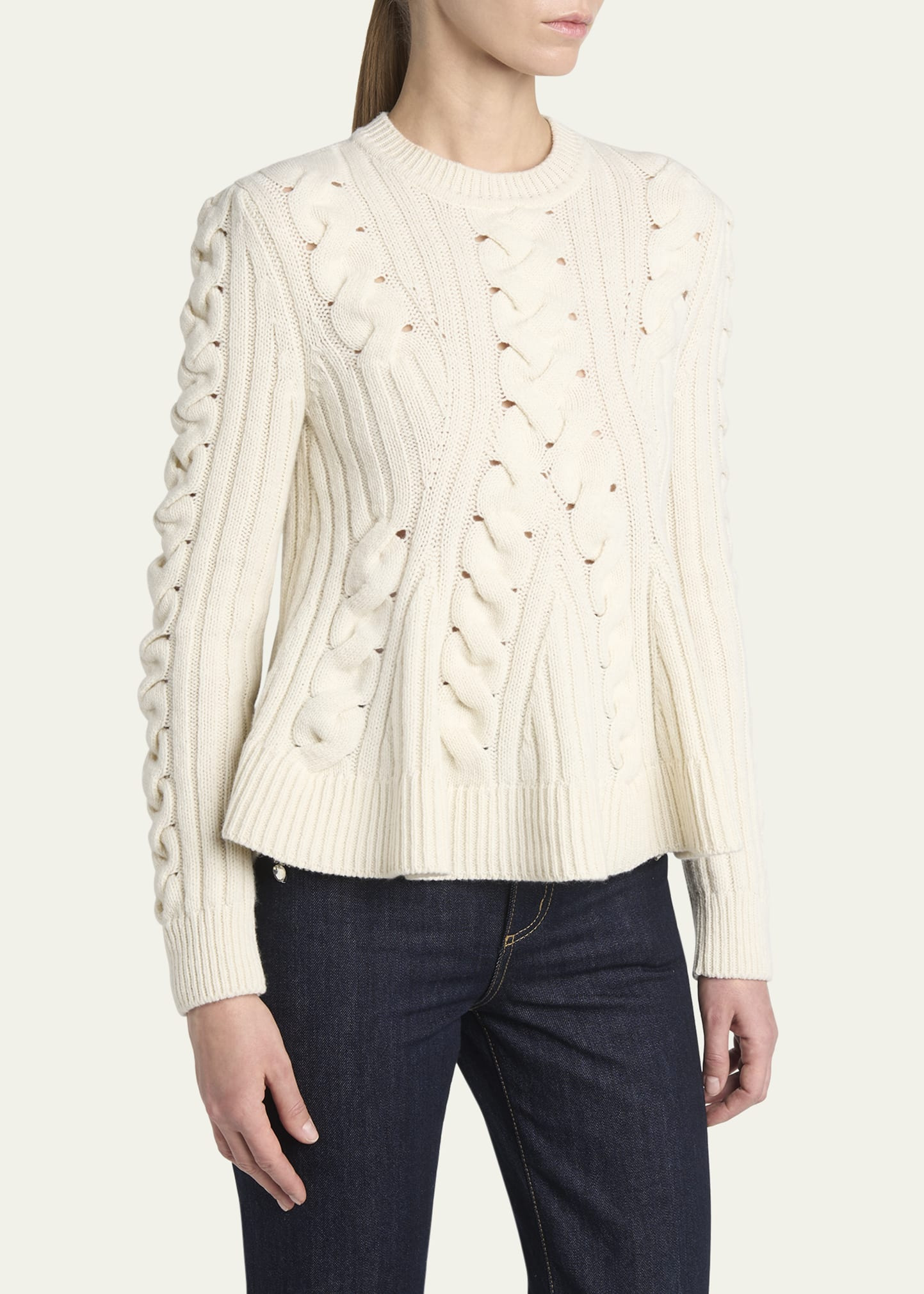 Peplum Cable-Knit Wool Cashmere Sweater - 4