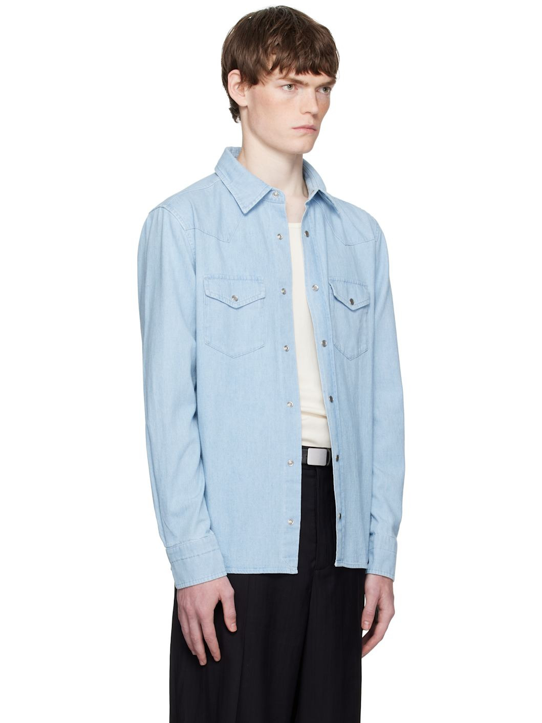 Blue Denim Chambray Western Shirt - 2