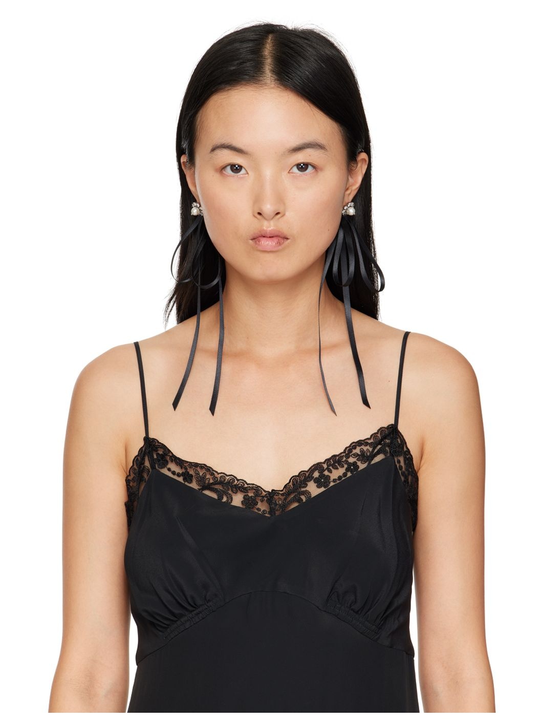 Black Double Ended Daisy Bow Earrings - 3