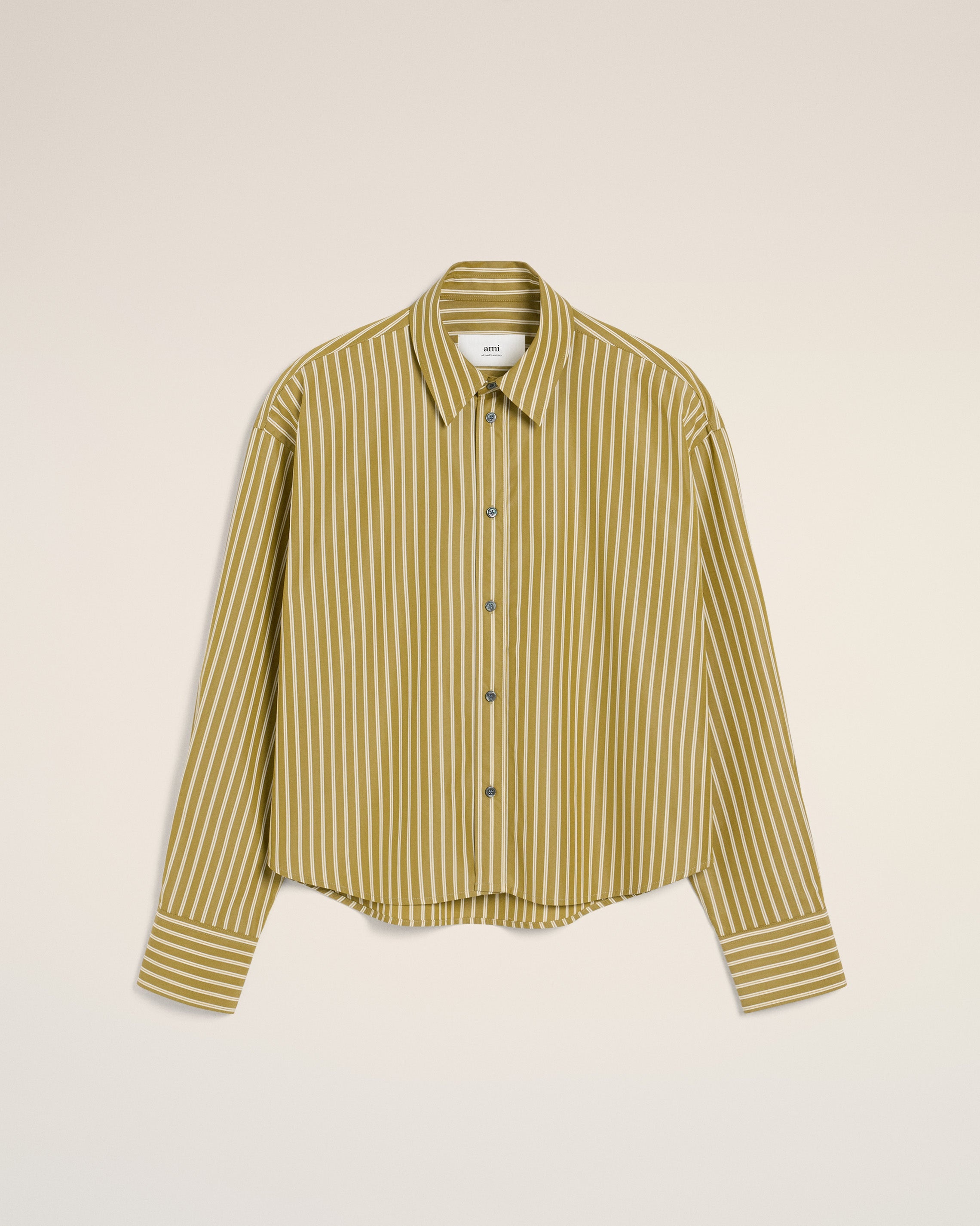 KHAKI COTTON CROPPED OVERSIZED SHIRT - 1