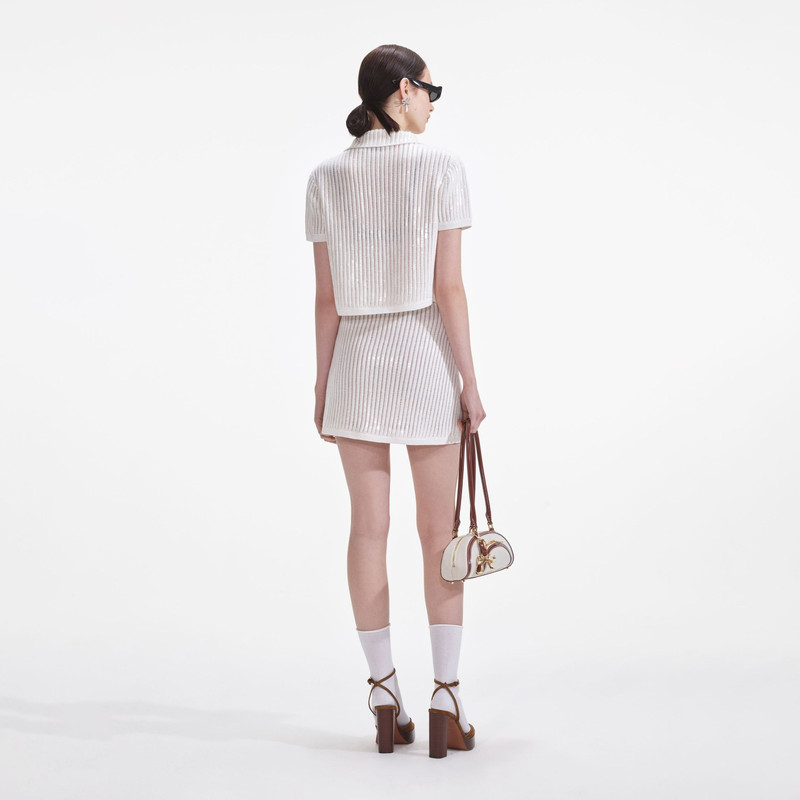 self-portrait White Sequin Crochet Mini Skirt outlook