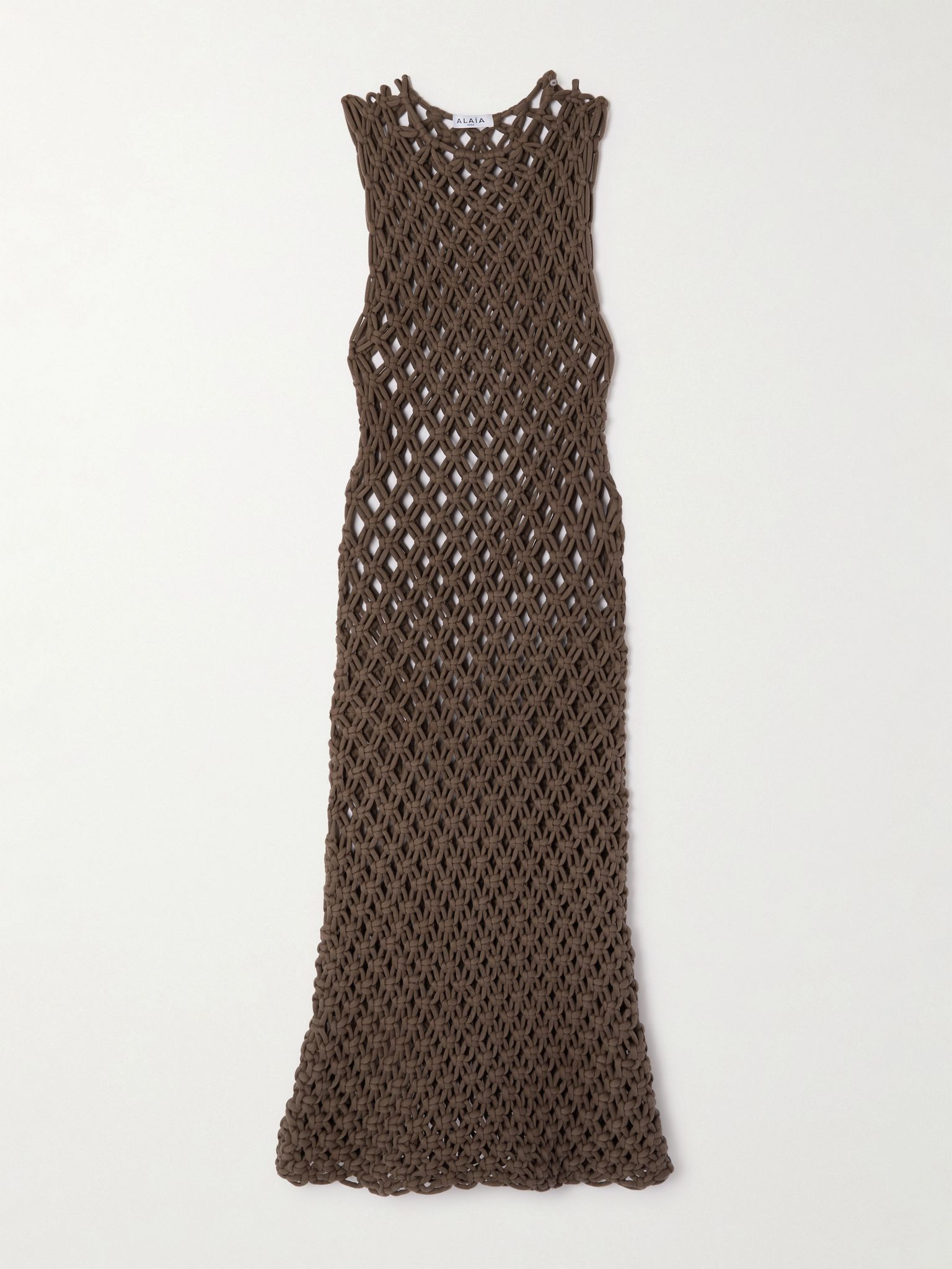 Macramé cotton-blend midi dress Brown - 1