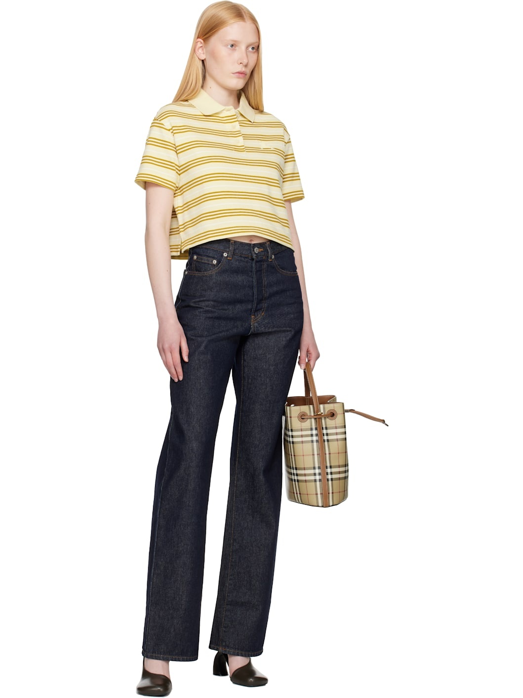 Yellow Cropped Striped Cotton Polo - 4