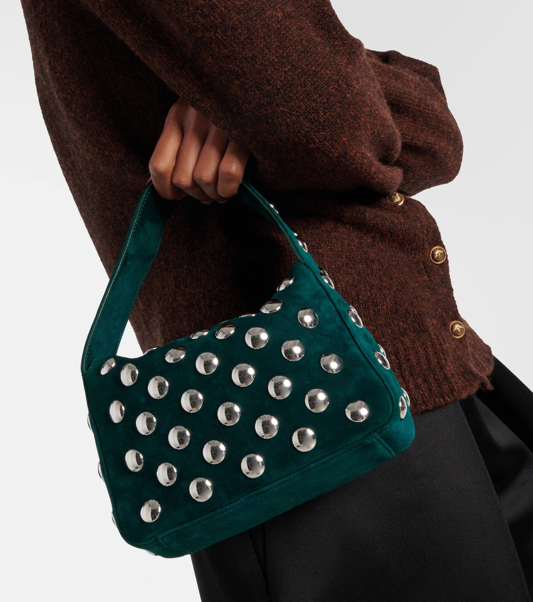 Elena Small studded suede shoulder bag - 6