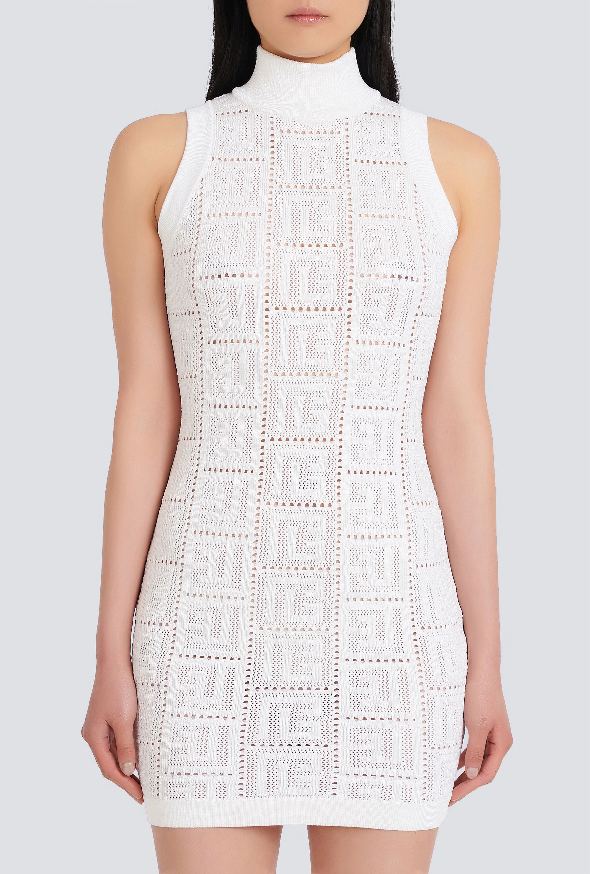 Short eco-designed knit dress with Balmain monogram - 7
