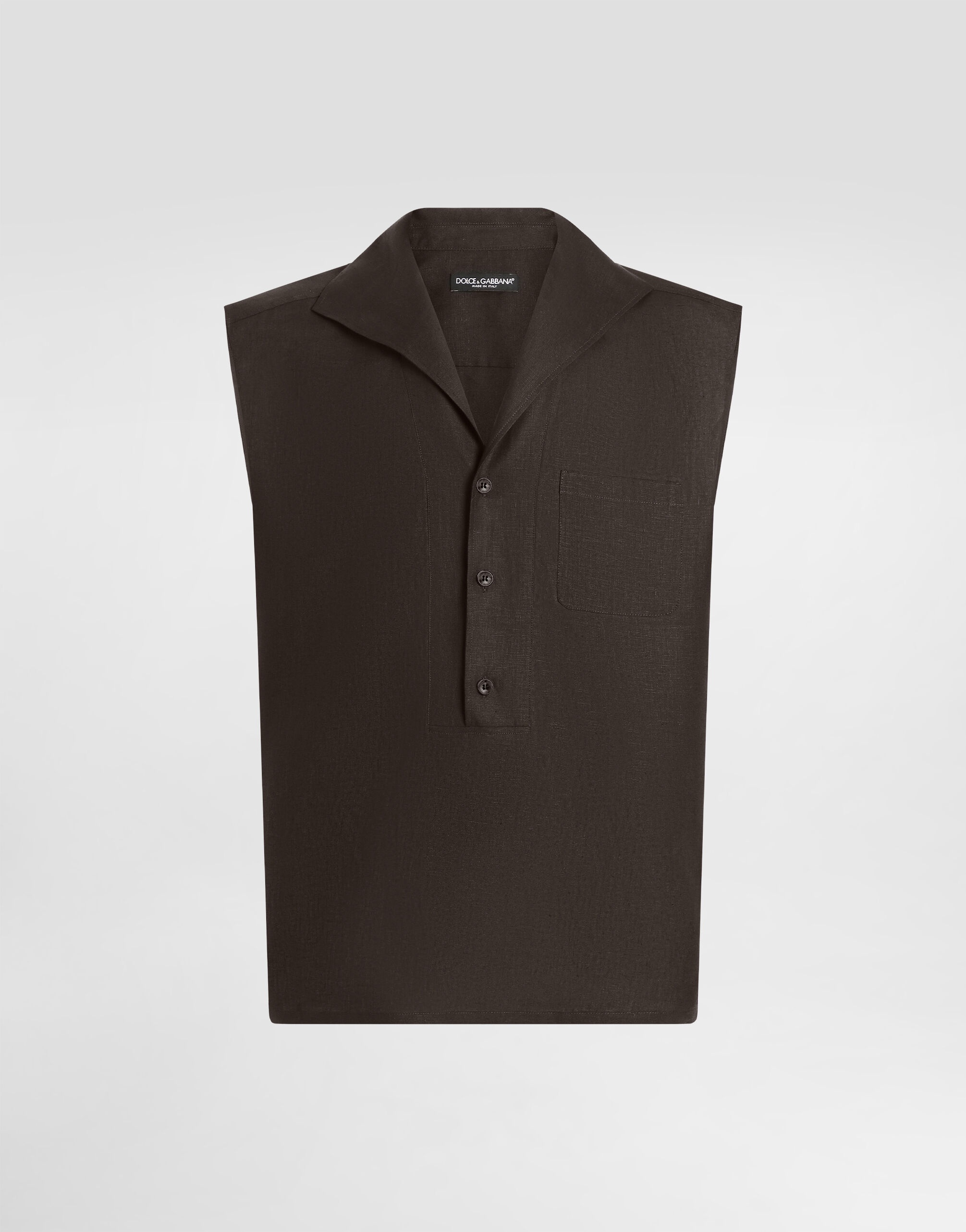 Three-button sleeveless linen shirt - 1
