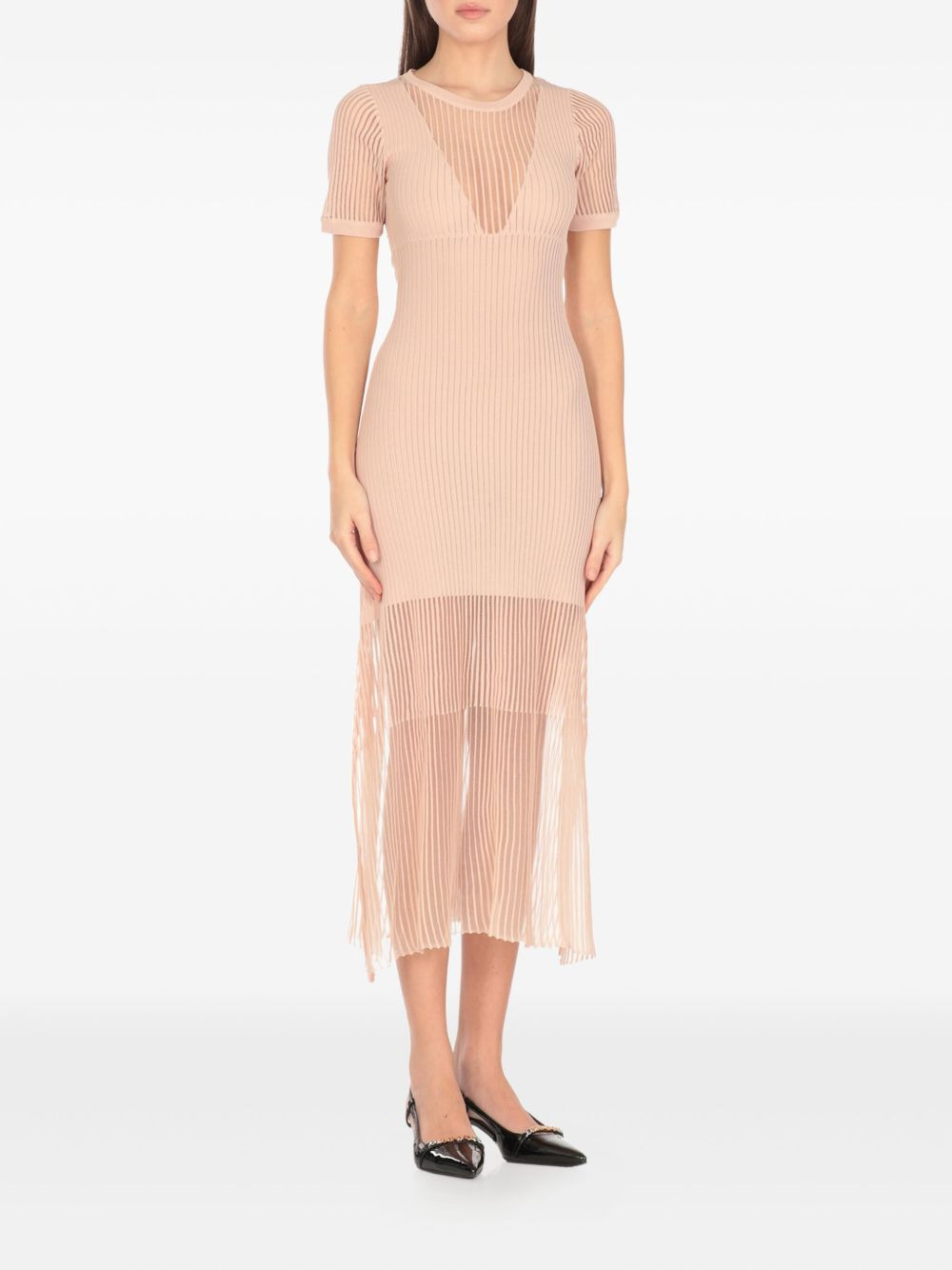rib-knit pleated midi dress - 2
