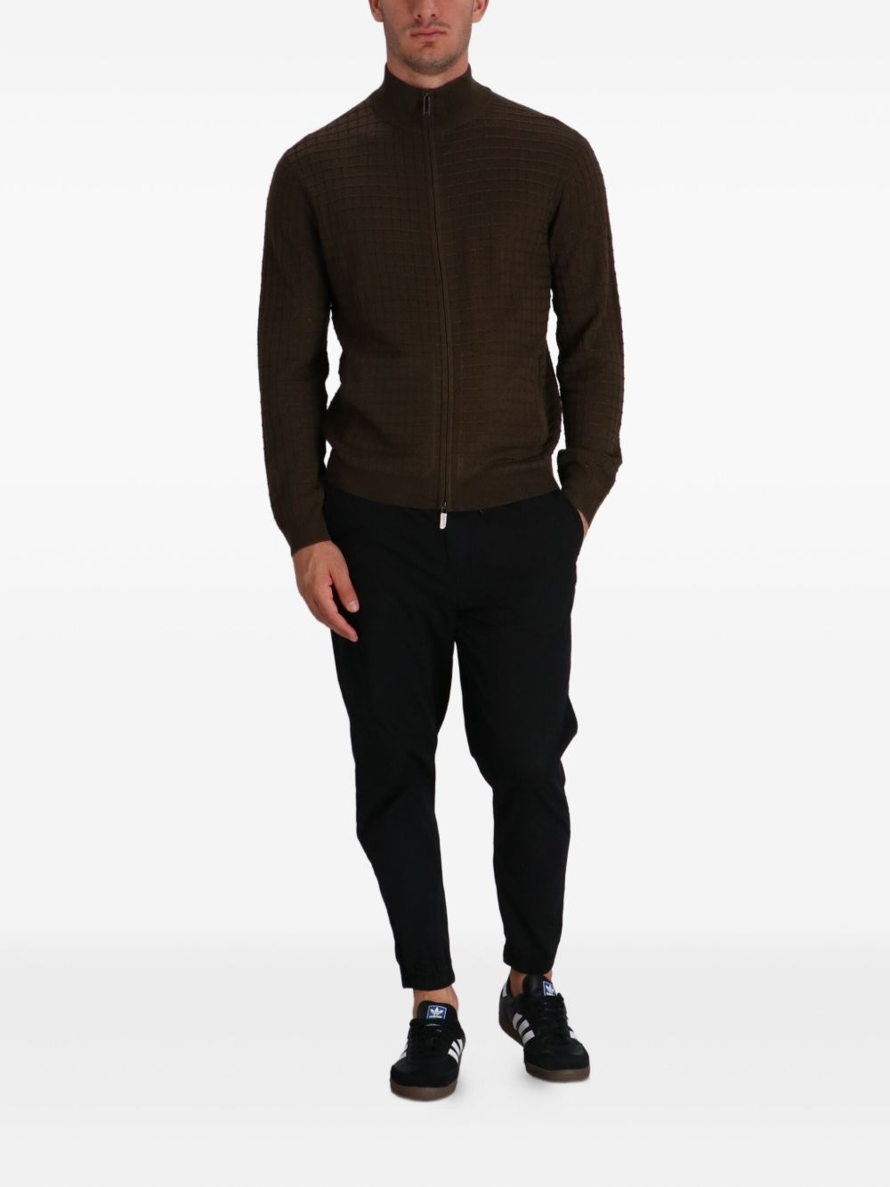 grid-pattern zip-up cardigan - 2