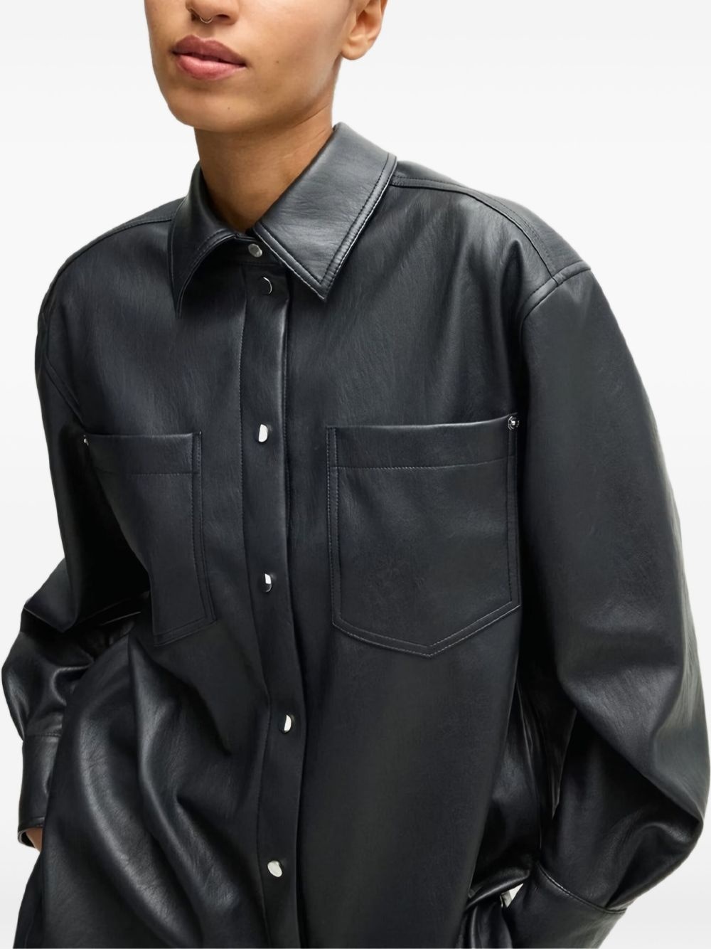 faux-leather overshirt - 4