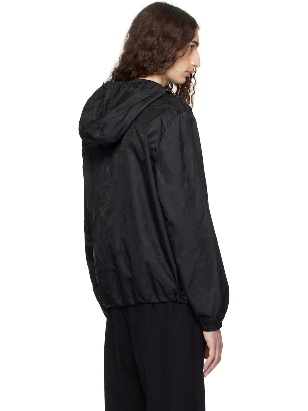Black Barocco Jacquard Windbreaker Jacket - 3