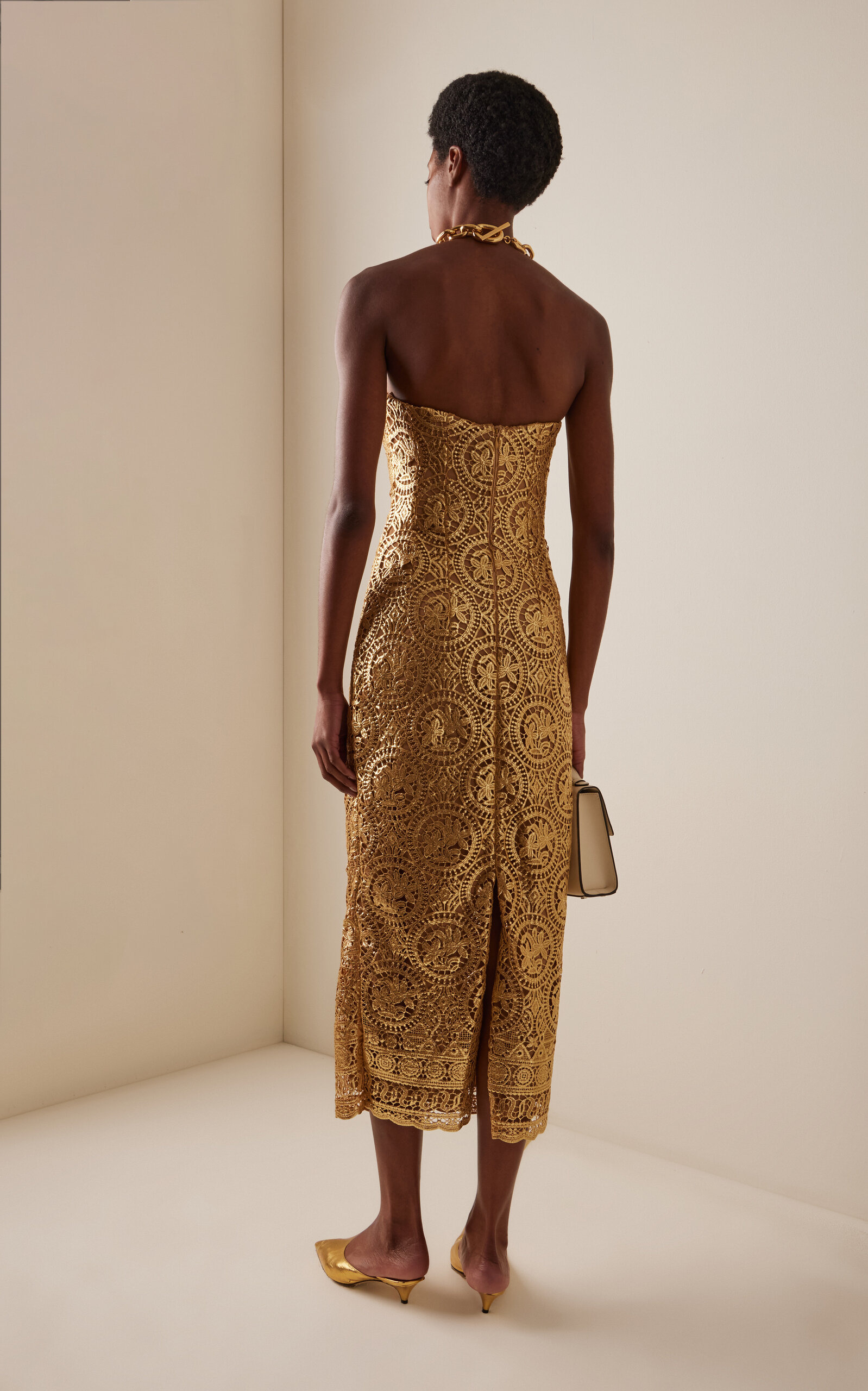 Laelia Foiled Lace Midi Dress gold - 4