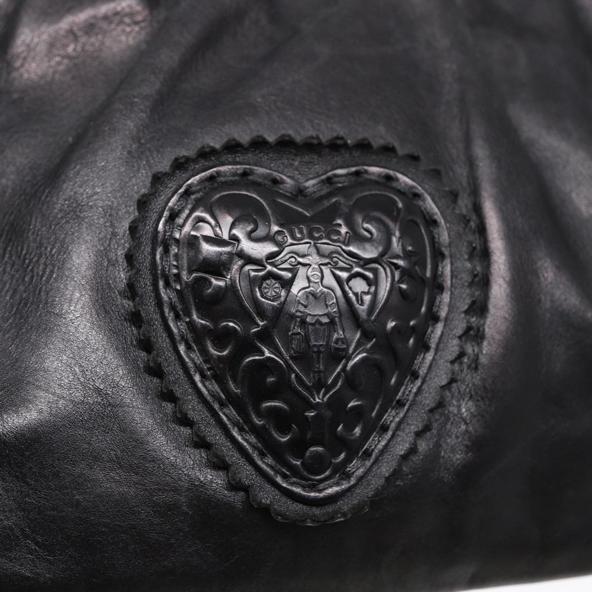 GUCCI Hand Bag Leather Black Gold - 14