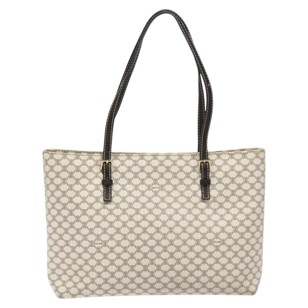 CELINE Macadam Canvas Tote Bag Pvc Leather Gold White - 2