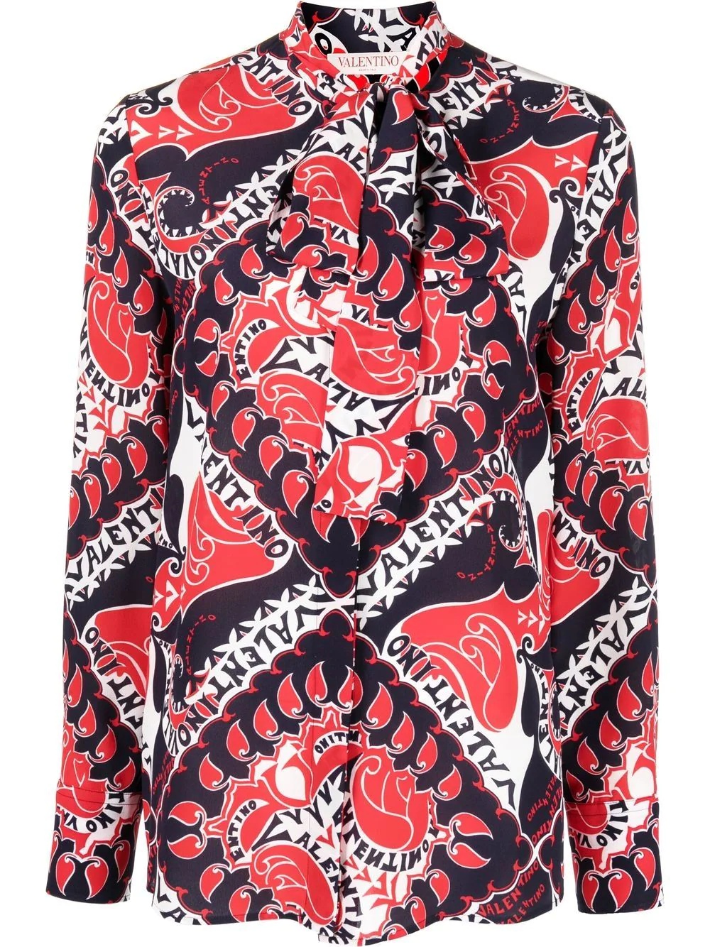geometric logo-print pussybow blouse - 1
