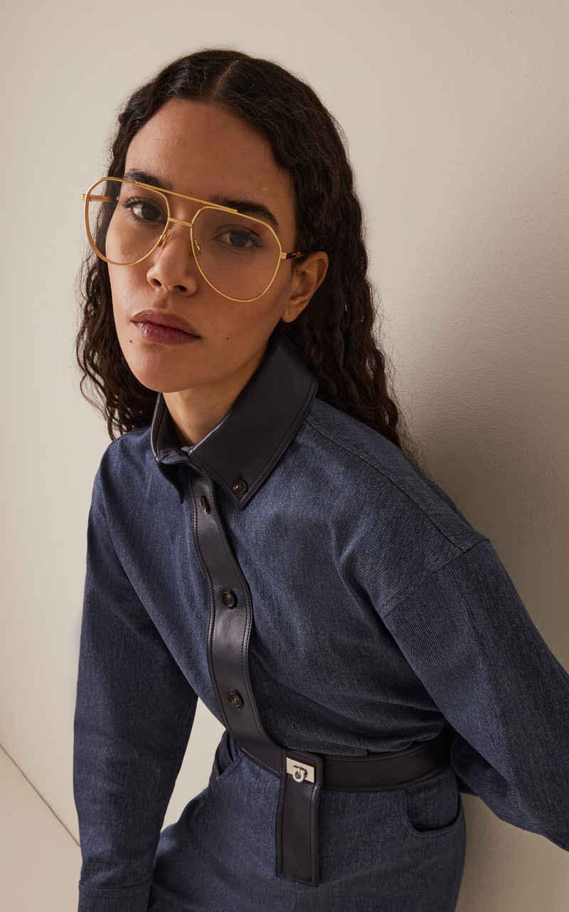 Bottega Veneta Aviator-Frame Metal Glasses gold outlook