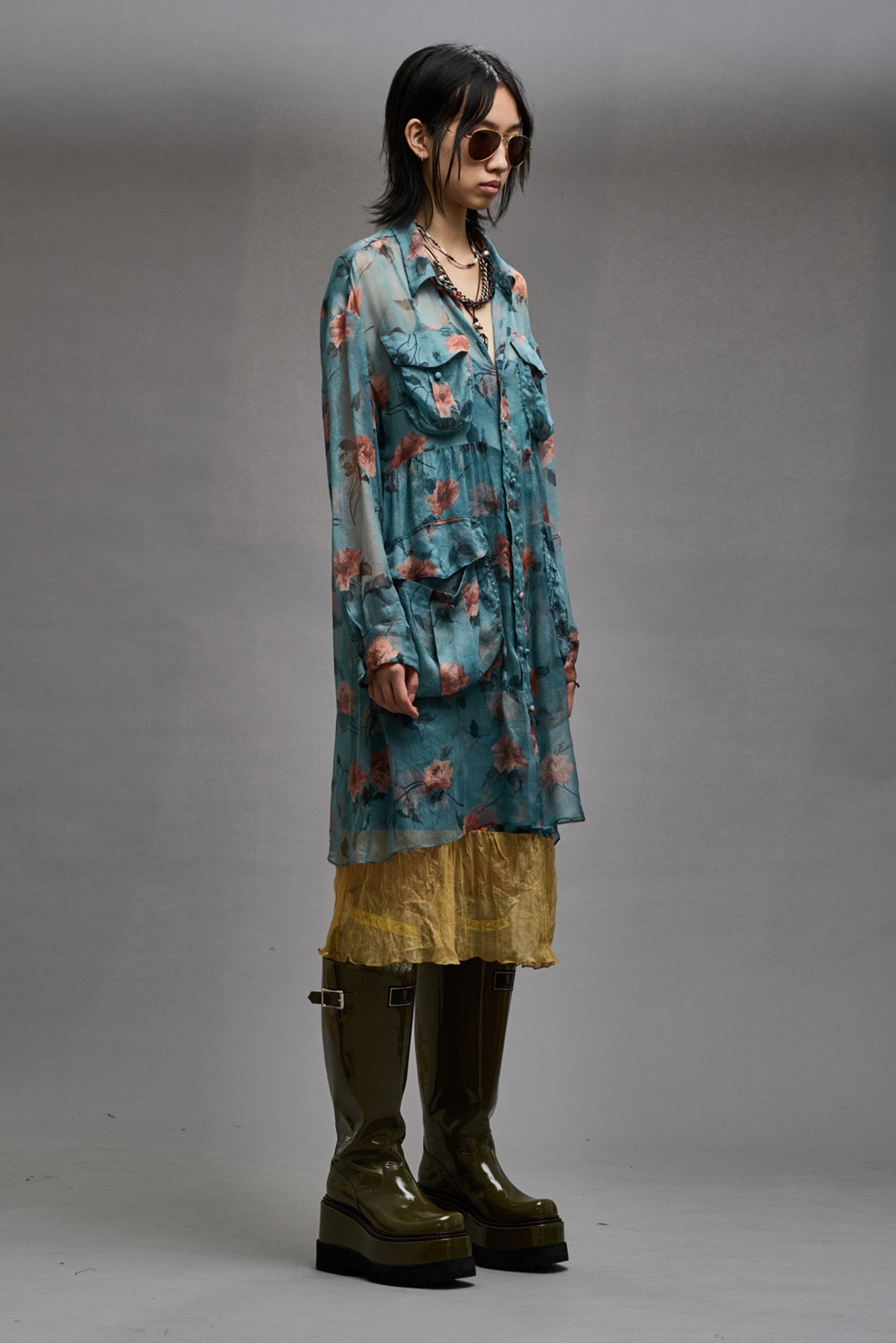 DOUBLE LAYER DRESS SET - BLUE FLORAL - 4