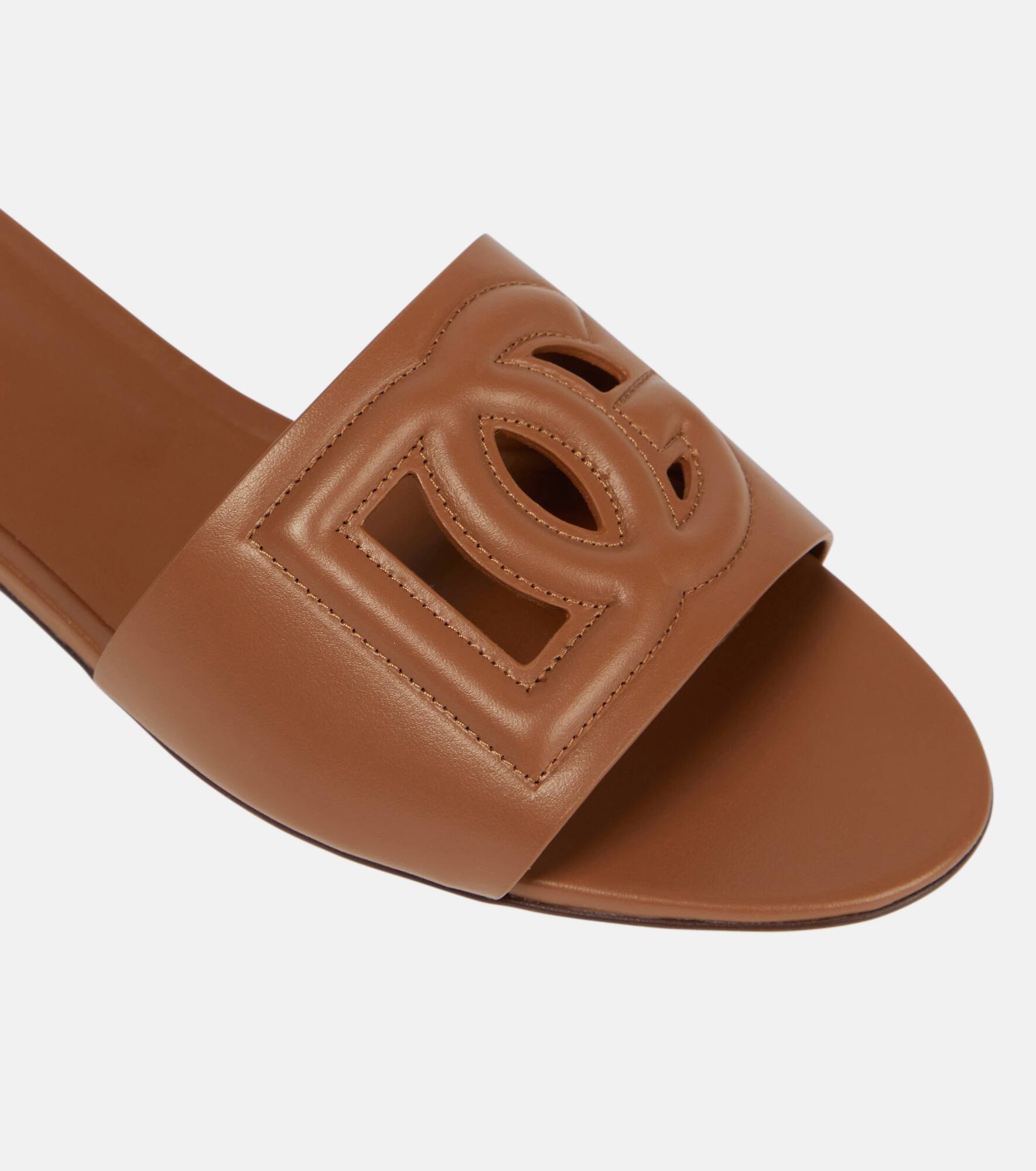 Logo cutout leather slides - 6