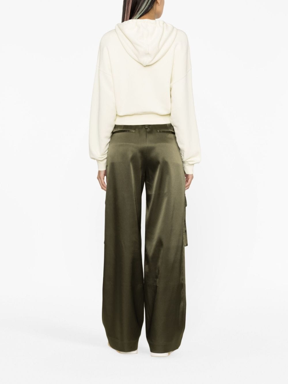 faux-pearl embellished cropped hoodie - 3