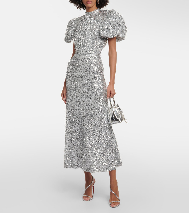 ROTATE Puff-sleeve sequined midi dress outlook