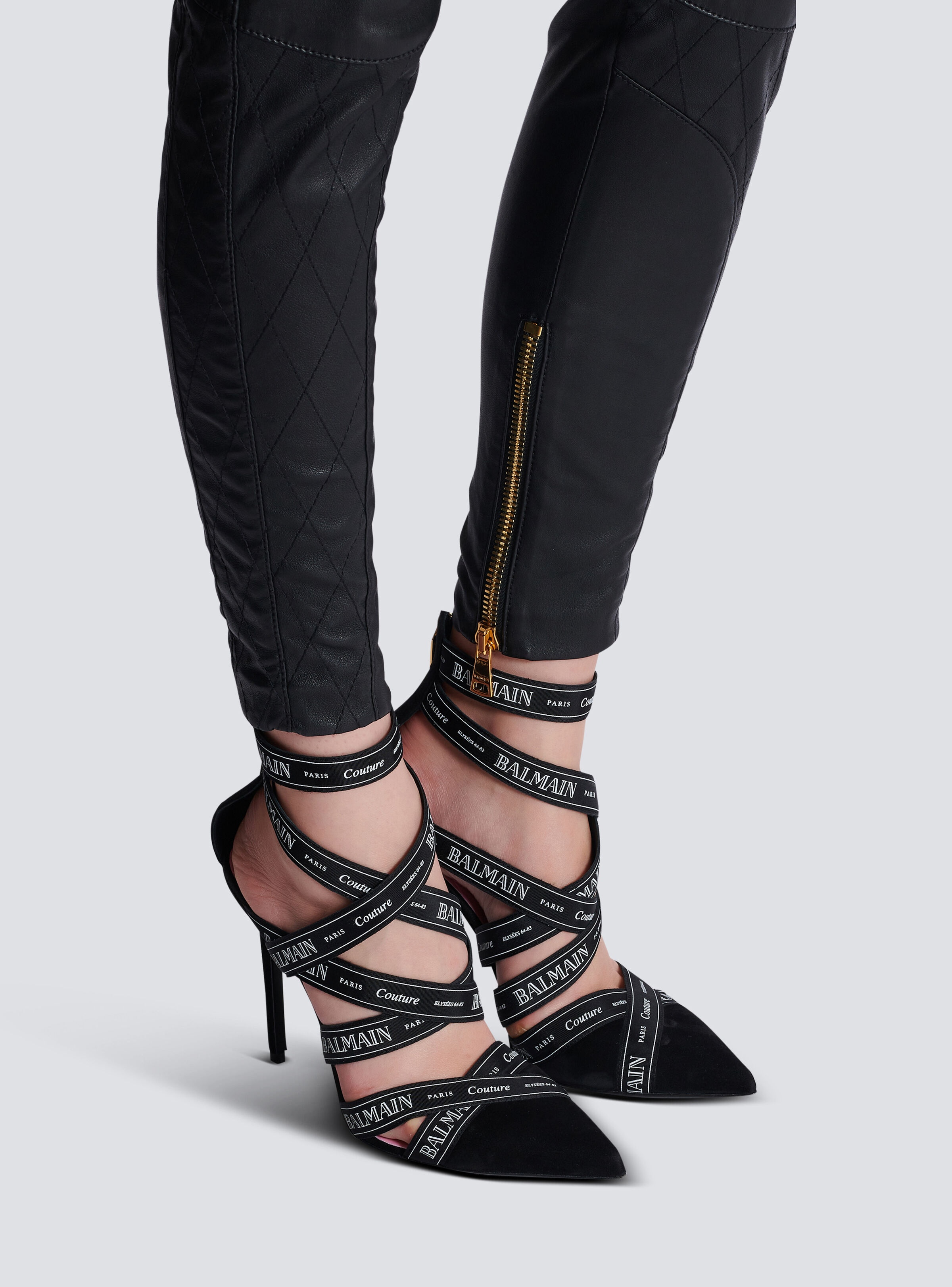 Couture suede heels with Balmain ribbon motif - 8