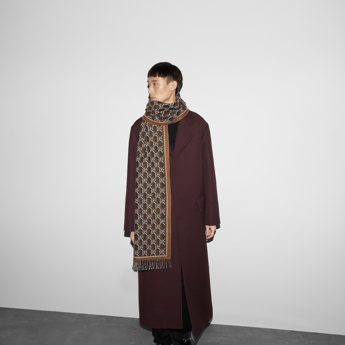 Wool jacquard scarf with GG Shadow - 3