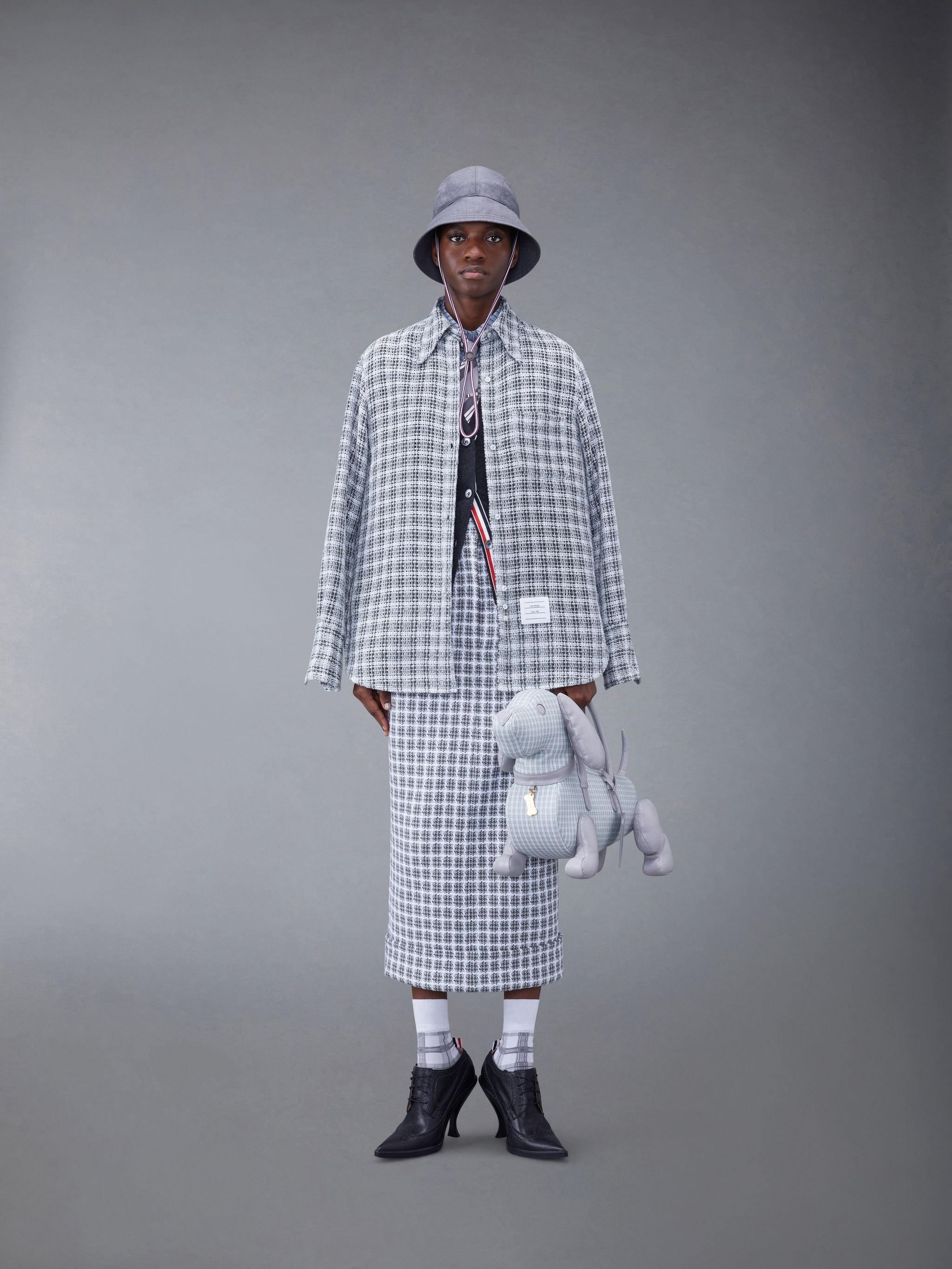Check Crochet Tweed Oversized Shirt - 3