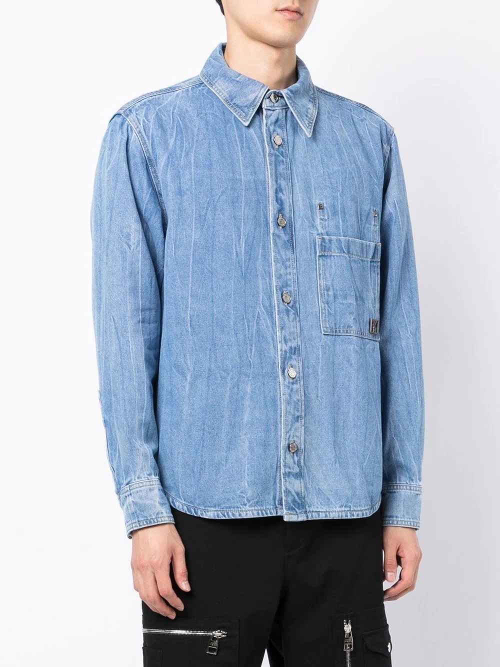 logo-plaque denim overshirt - 3