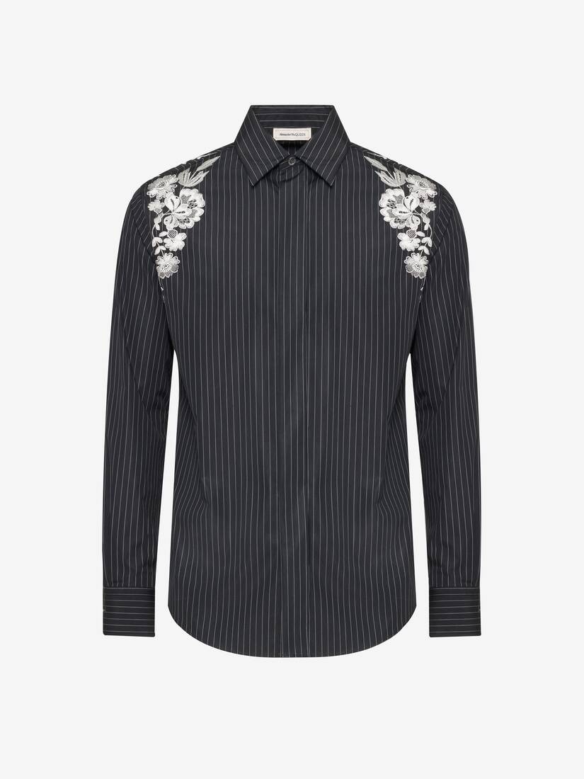 Men's Embroidered Harness Shirt in Black/white/silver - 2