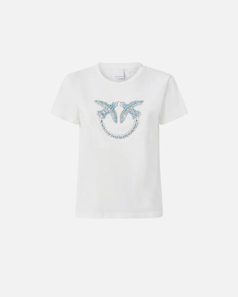 T-SHIRT WITH CRYSTAL-EMBROIDERED LOVE BIRDS LOGO - 1