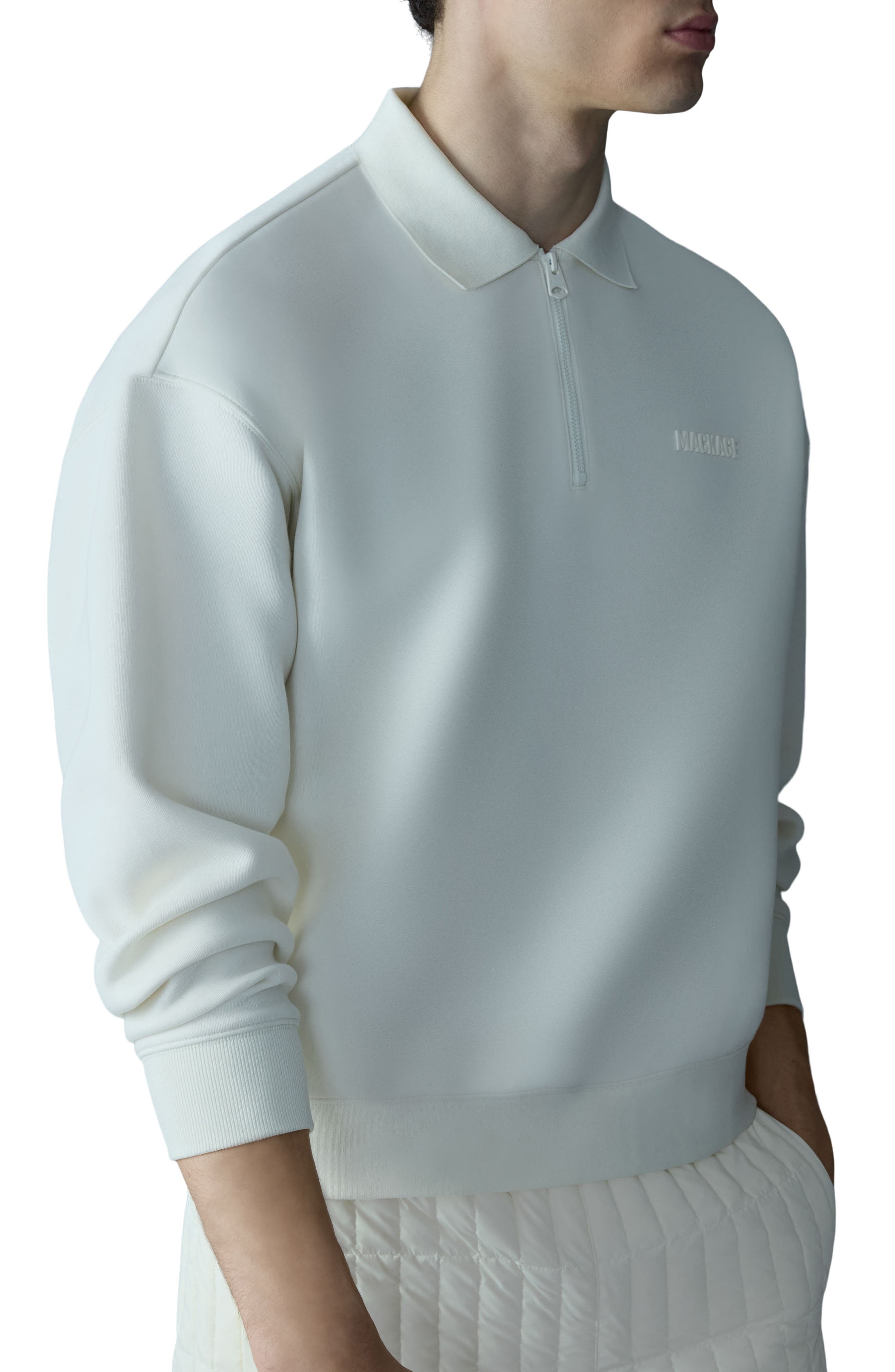 Mackage Felix Quarter Zip Polo Sweater in Cream at Nordstrom - 3