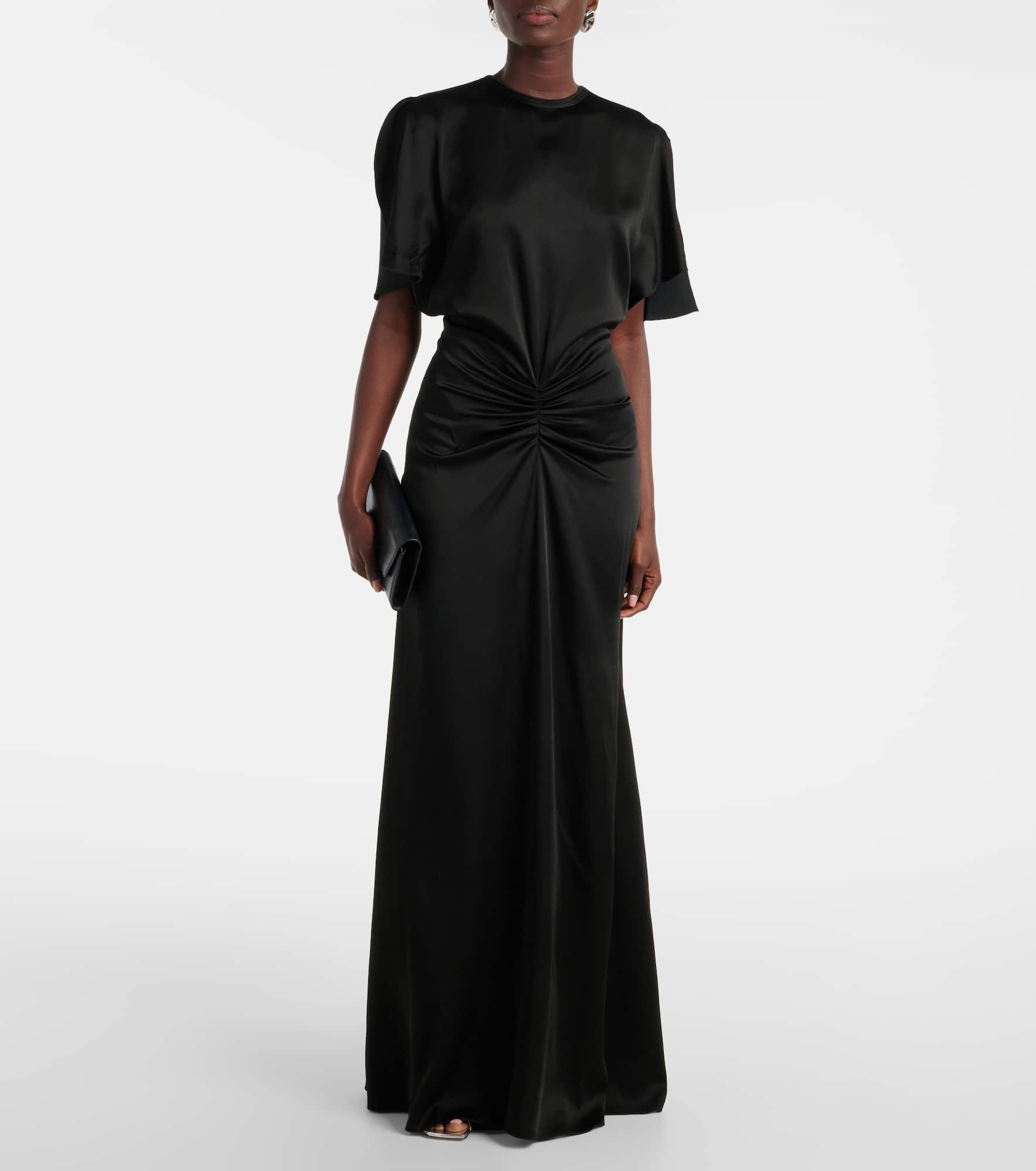 Gathered open-back crêpe satin gown - 2