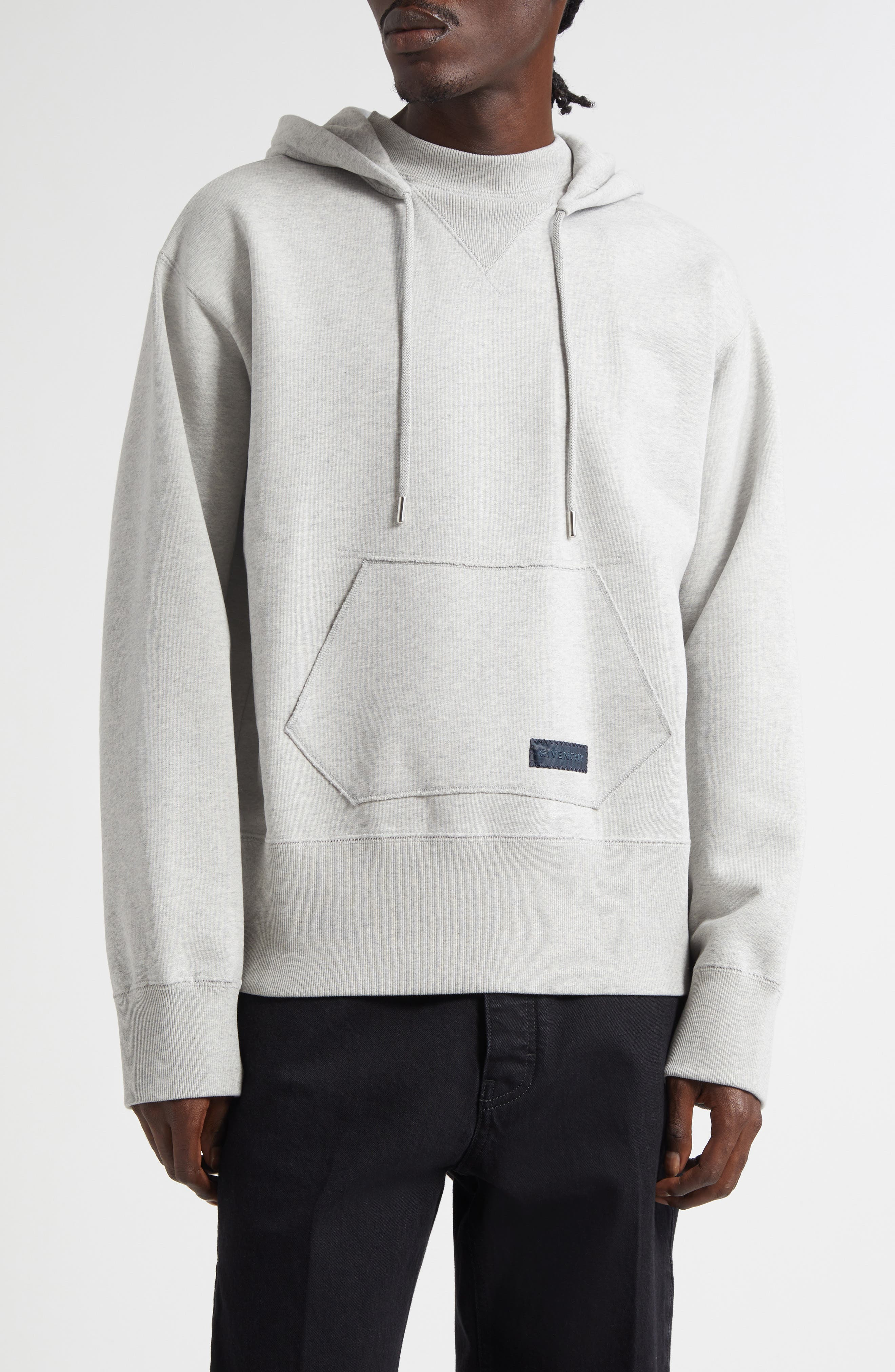 Givenchy Logo Patch Double Collar Fleece Hoodie in Light Grey Melange at Nordstrom - 1