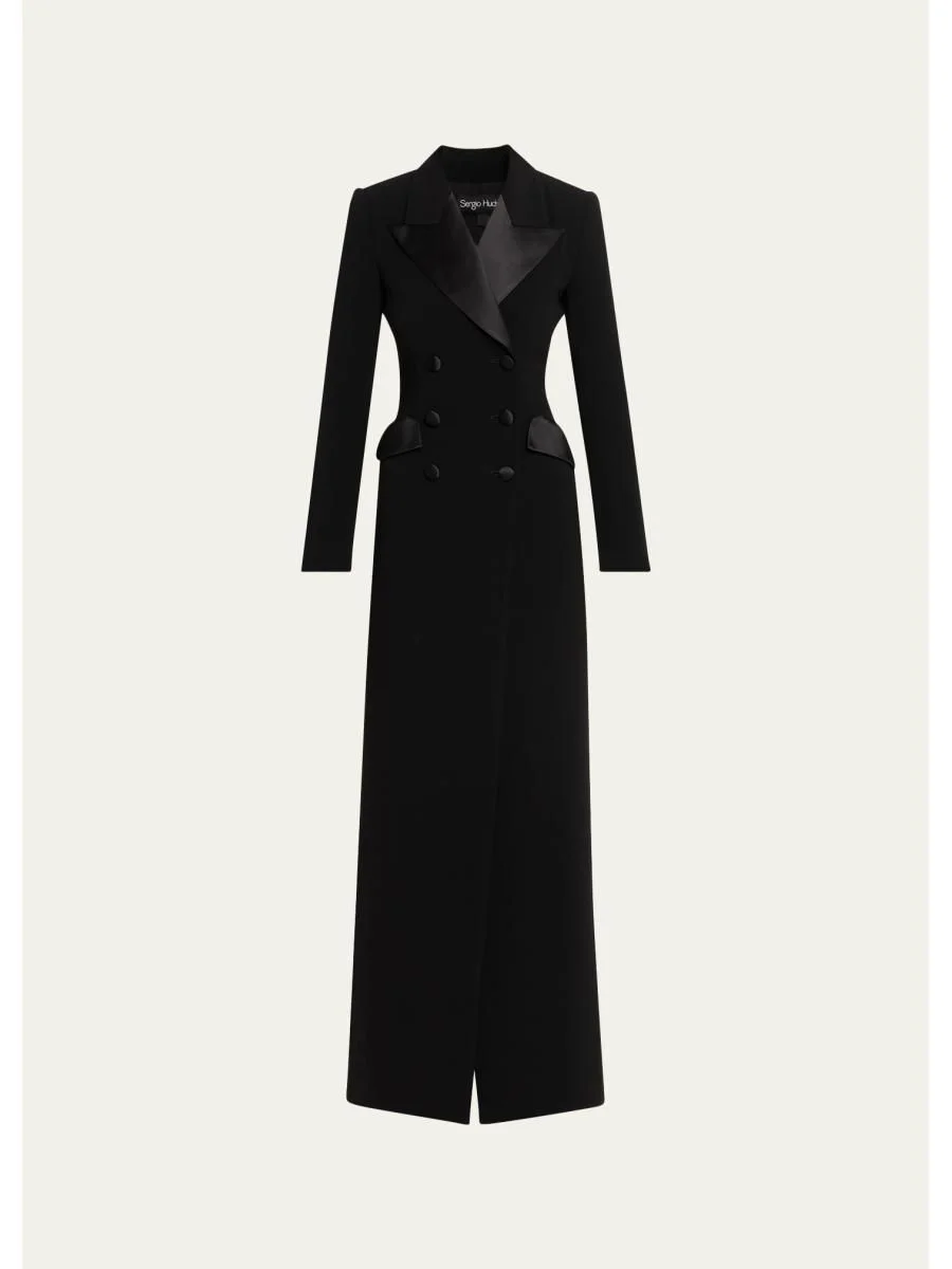 Double-Breasted Satin-Lapel Coat - 1