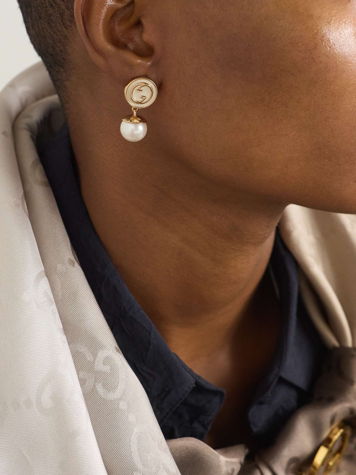 Blondie gold-tone, faux-pearl and enamel earrings - 2