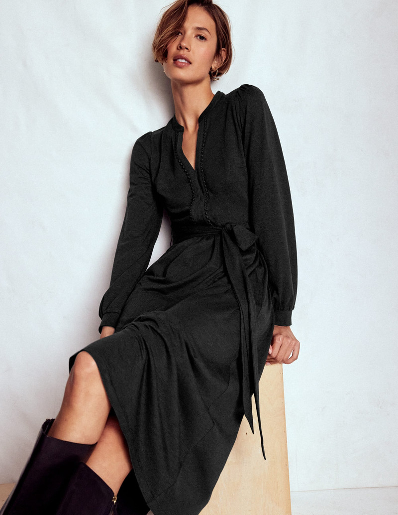 Naomi Long Sleeve Jersey Dress-Black 6