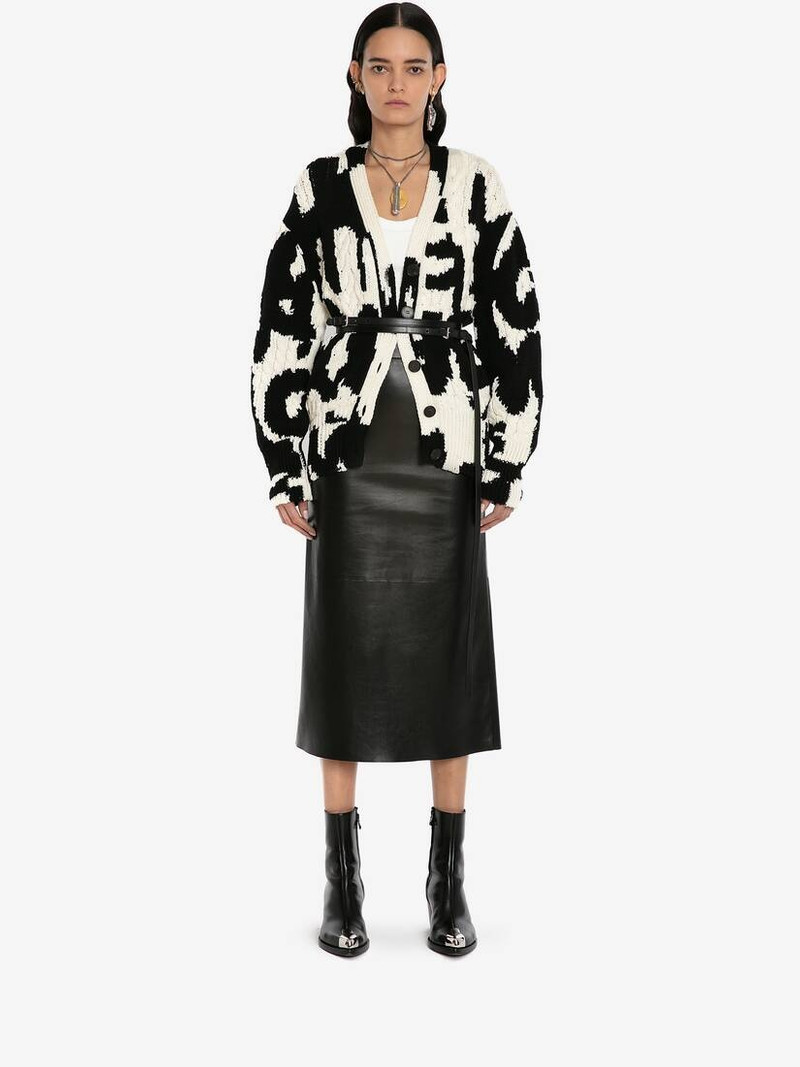 Alexander McQueen Wool Mcqueen Graffiti Intarsia Cardigan in Black/ivory outlook