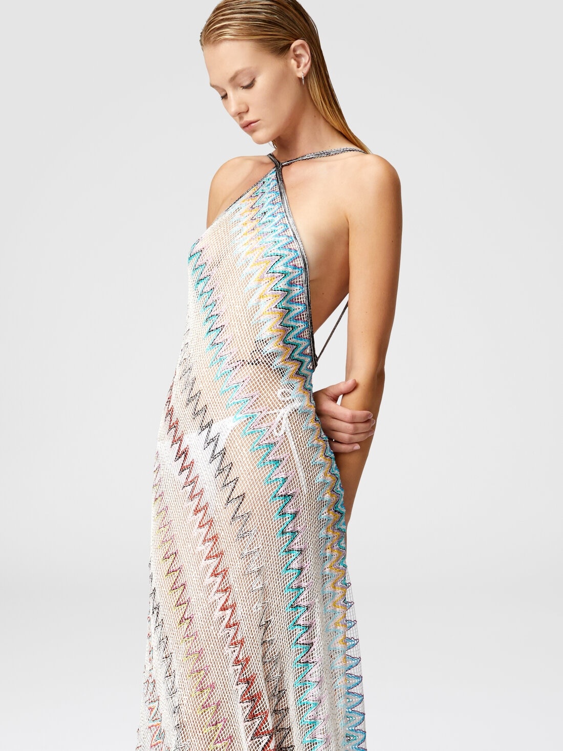 Zig zag mesh cover-up dress with sequins - 4