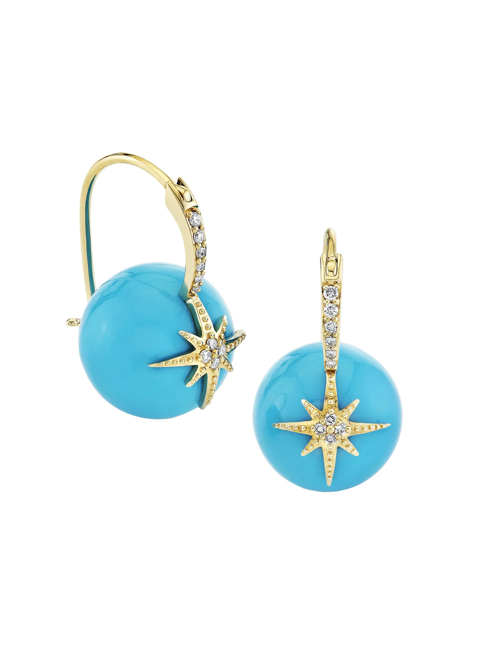 Women's Overboard 14K Yellow Gold, Turquoise & 0.09 TCW Diamond Drop Earrings - Turquoise - 1