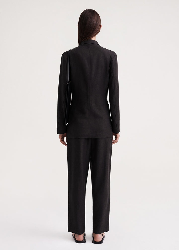 Slim viscose linen blazer charcoal mélange - 4