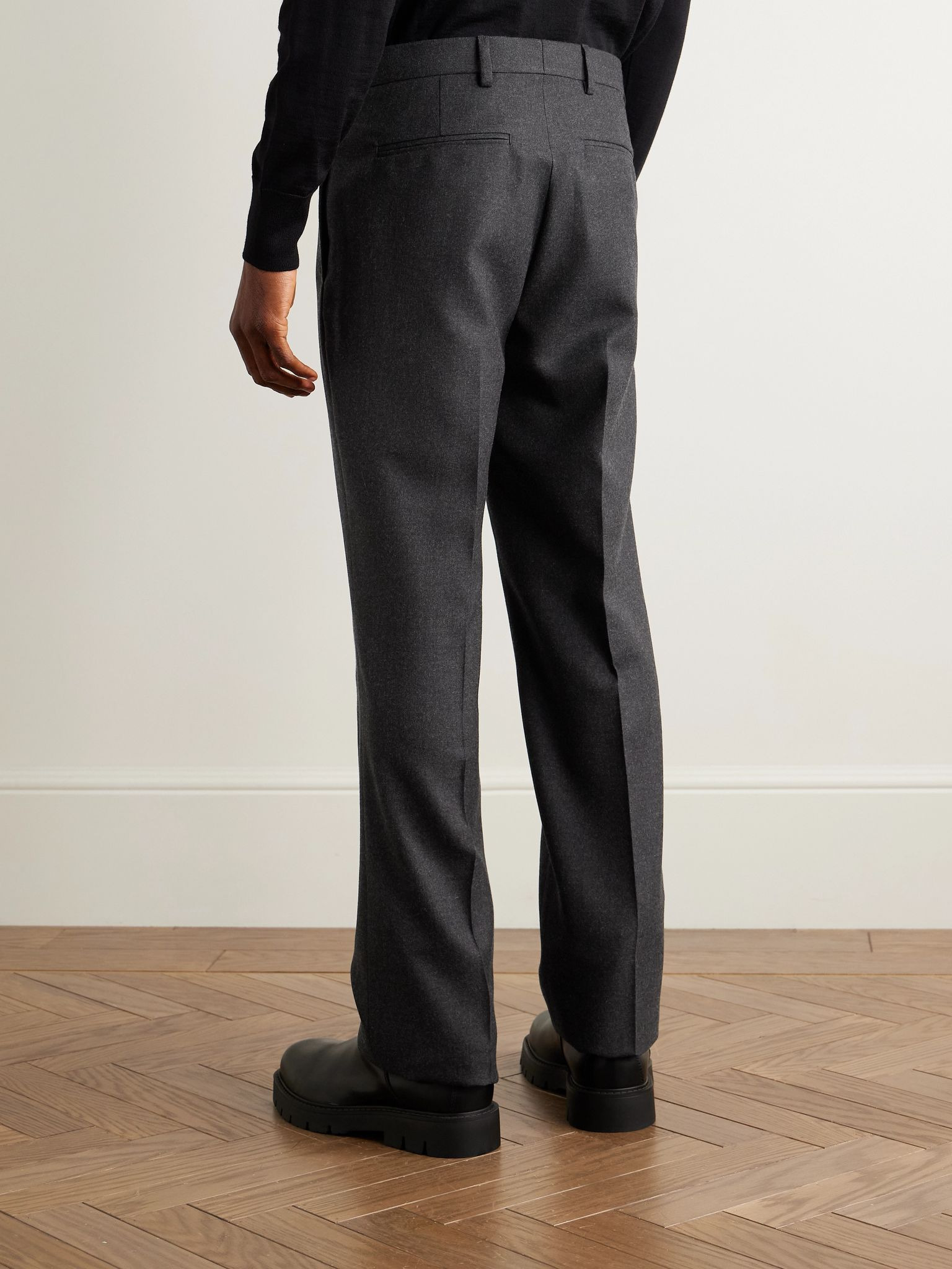 Slim-Fit Straight-Leg Wool-Twill Trousers Gray - 4
