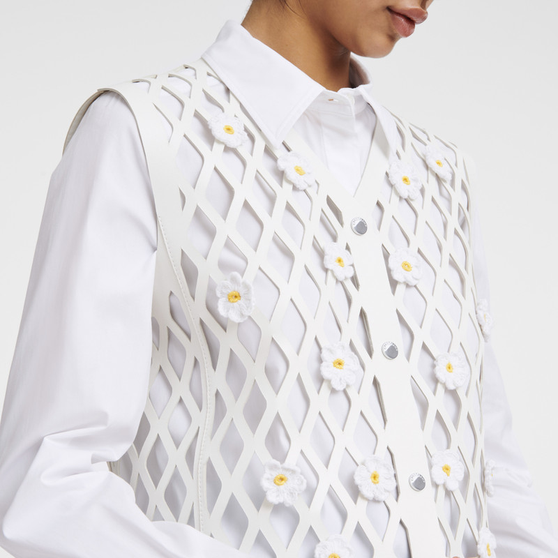 Sleeveless cardigan Ecru - Leather 4