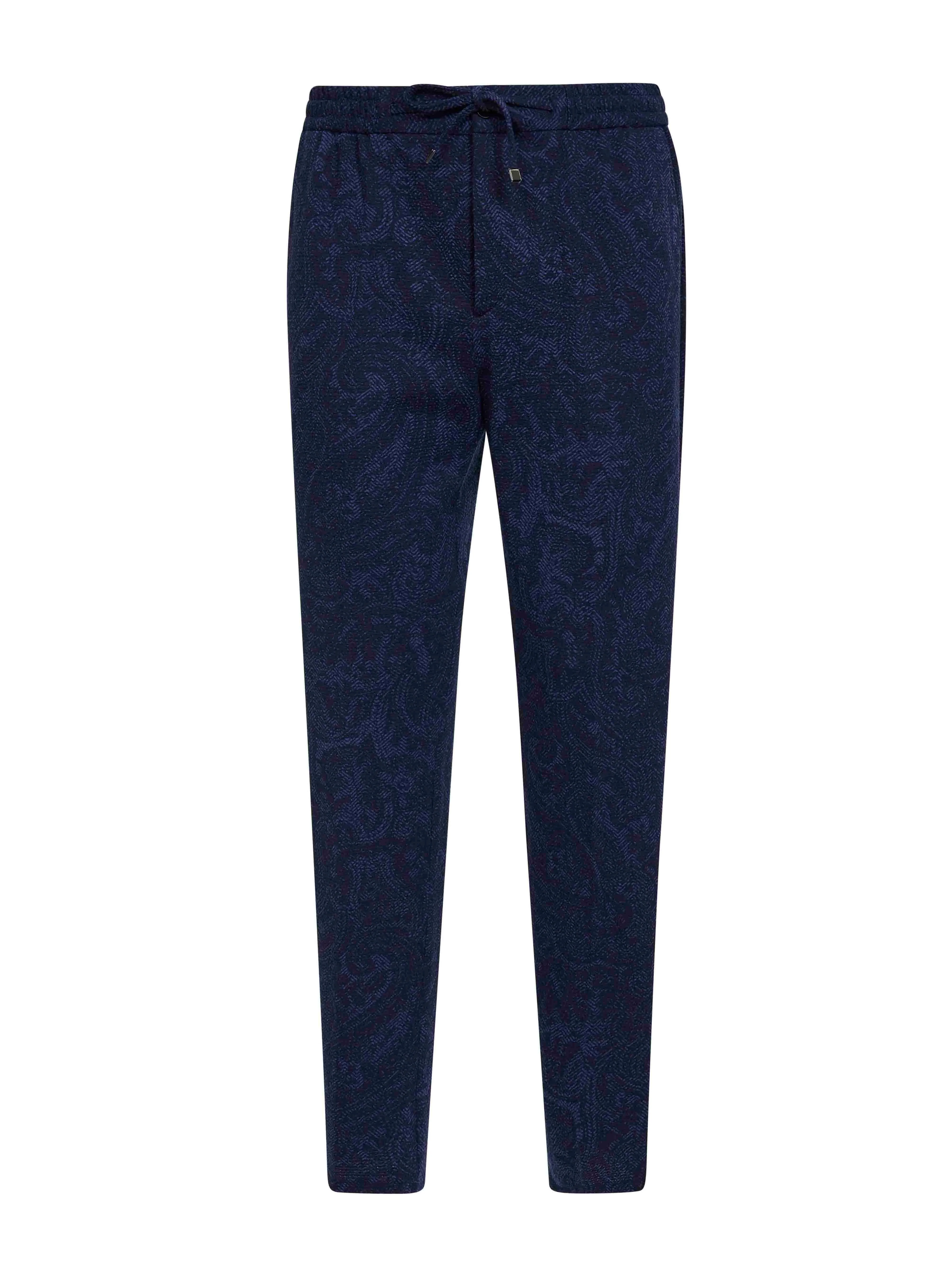 Etro Men Blue Paisley-Pattern Seersucker Jersey Jogger Trousers - 1