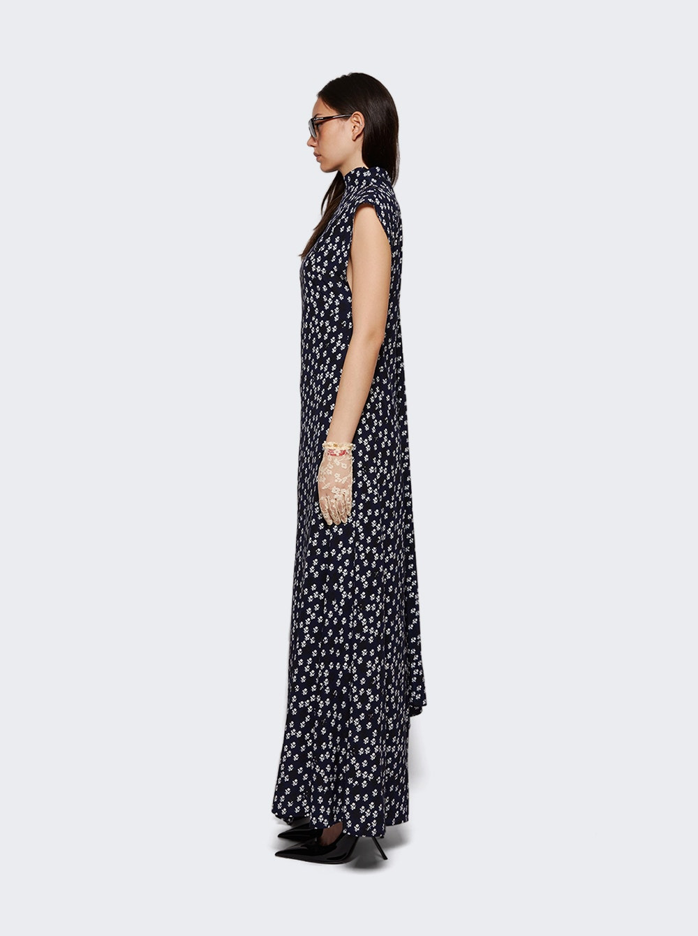 Devyn Dress In Printed Silk Viscose Navy - 3