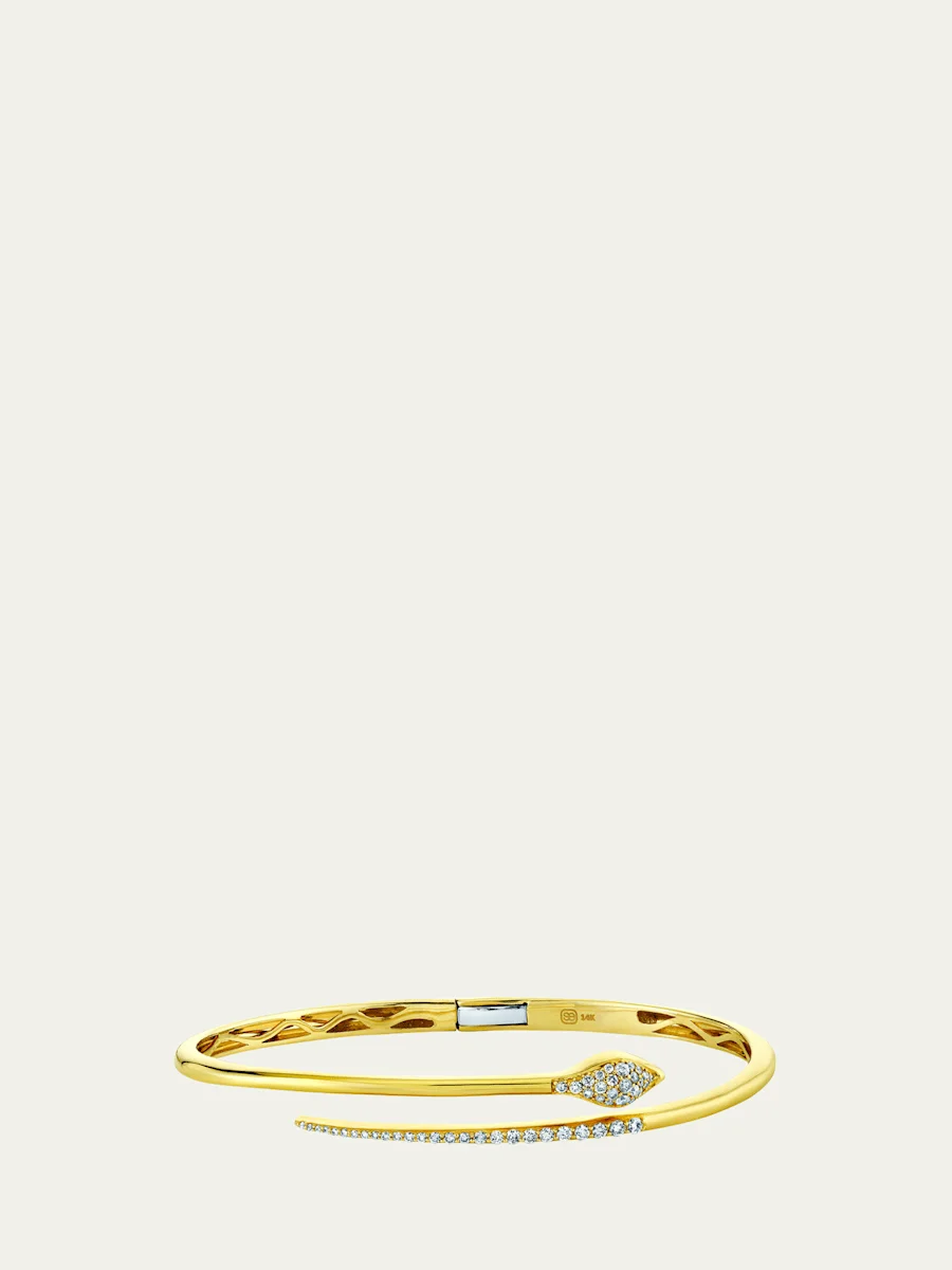 14K Yellow Gold Pave Diamond Small Snake Hinge Bangle Bracelet - 1