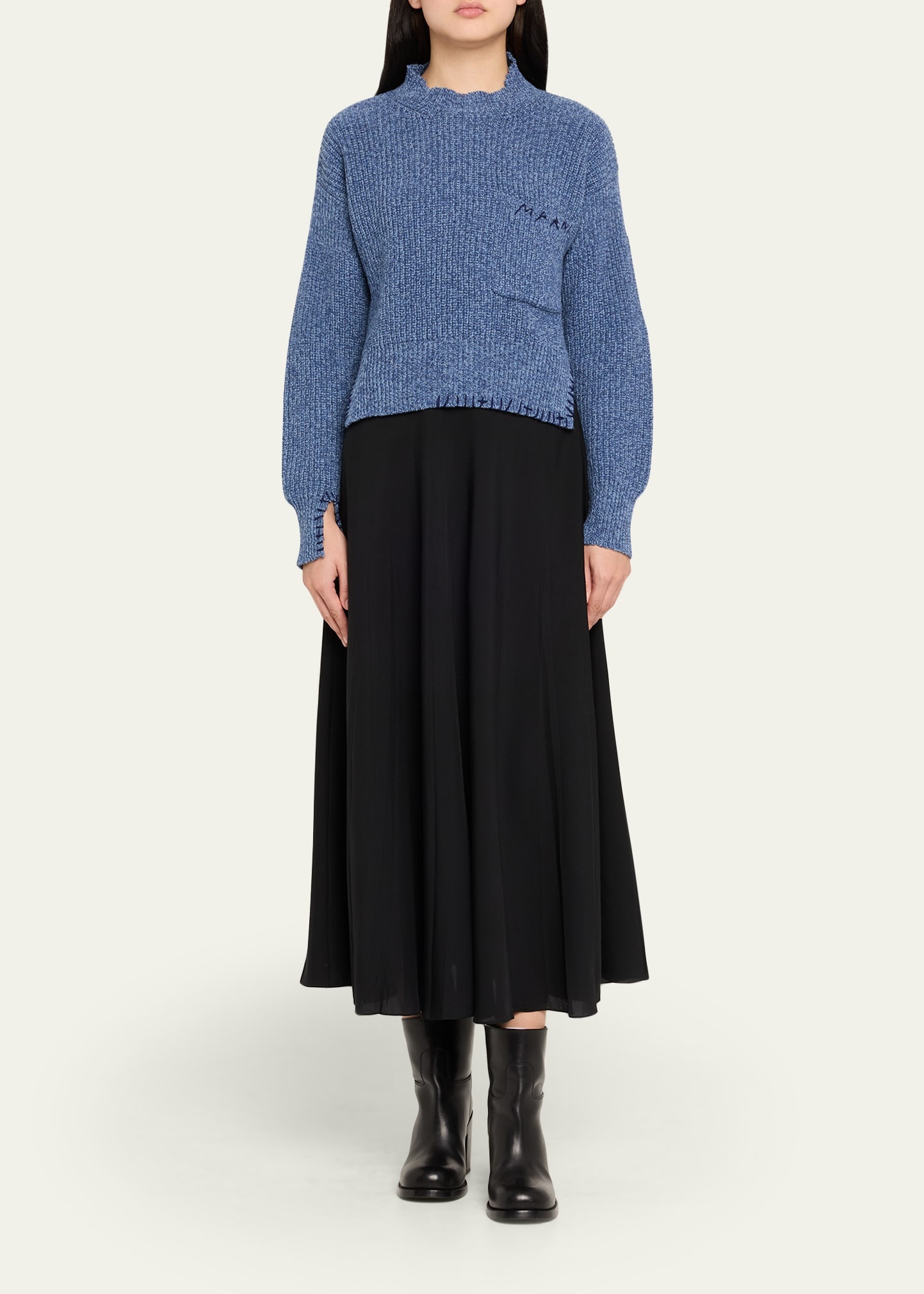 Turtleneck Raw-Cut Slits Sweater - 2