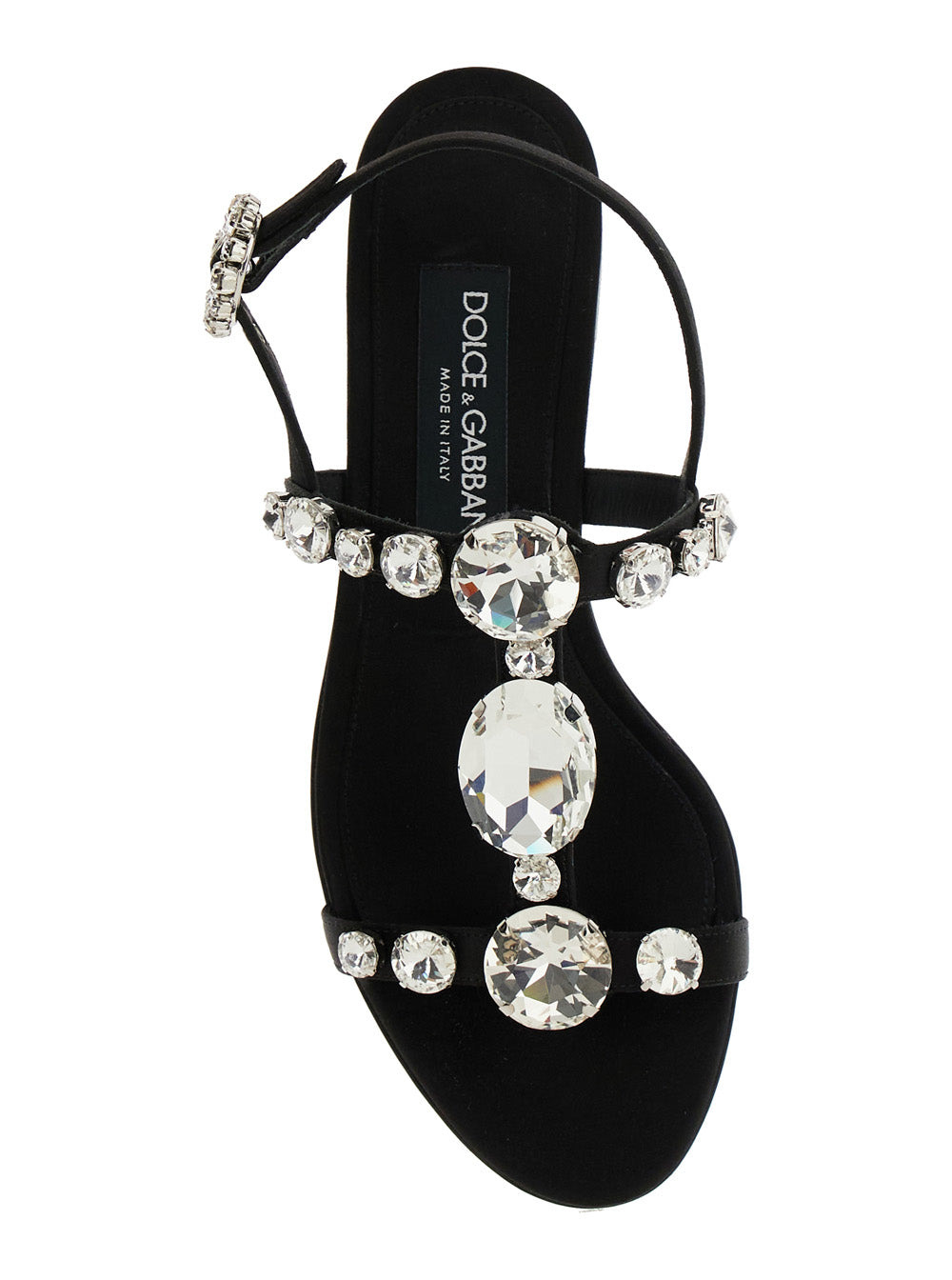 Dolce & Gabbana Women Black Sandals With Embroidered Stones Decorations In Satin Woman - 4