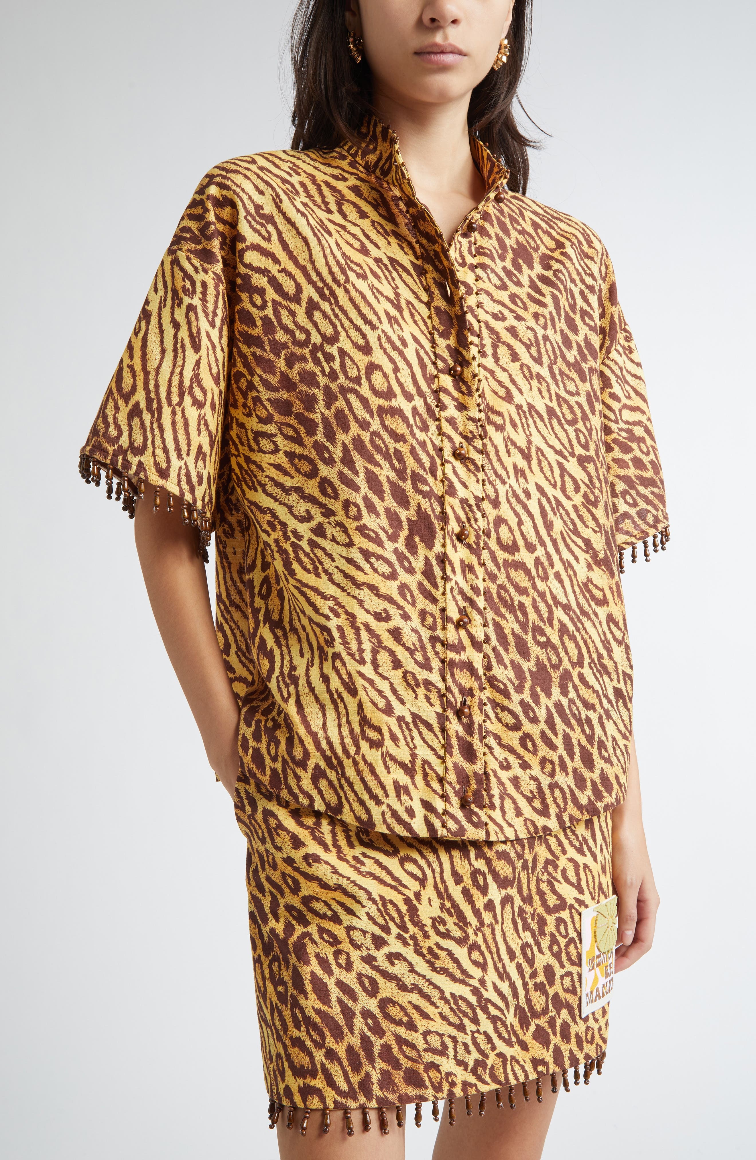 Zimmermann Coco Leopard Print Beaded Fringe Shirt at Nordstrom - 5