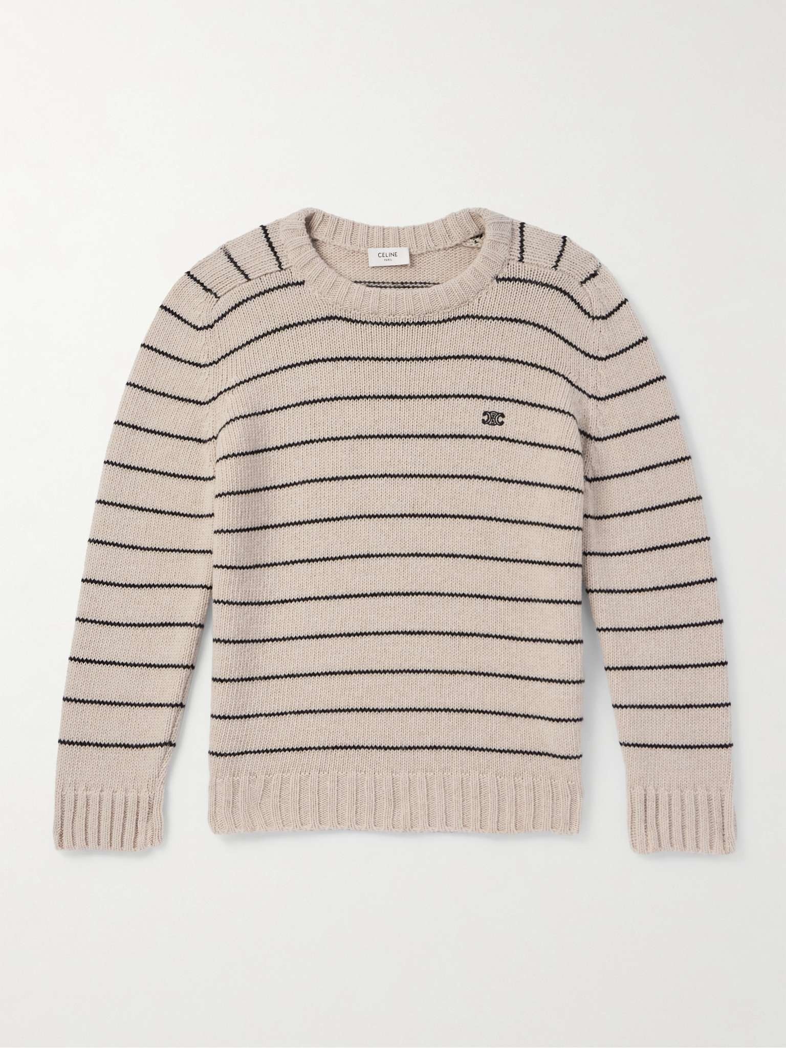 Logo-Embroidered Striped Wool Sweater - 1