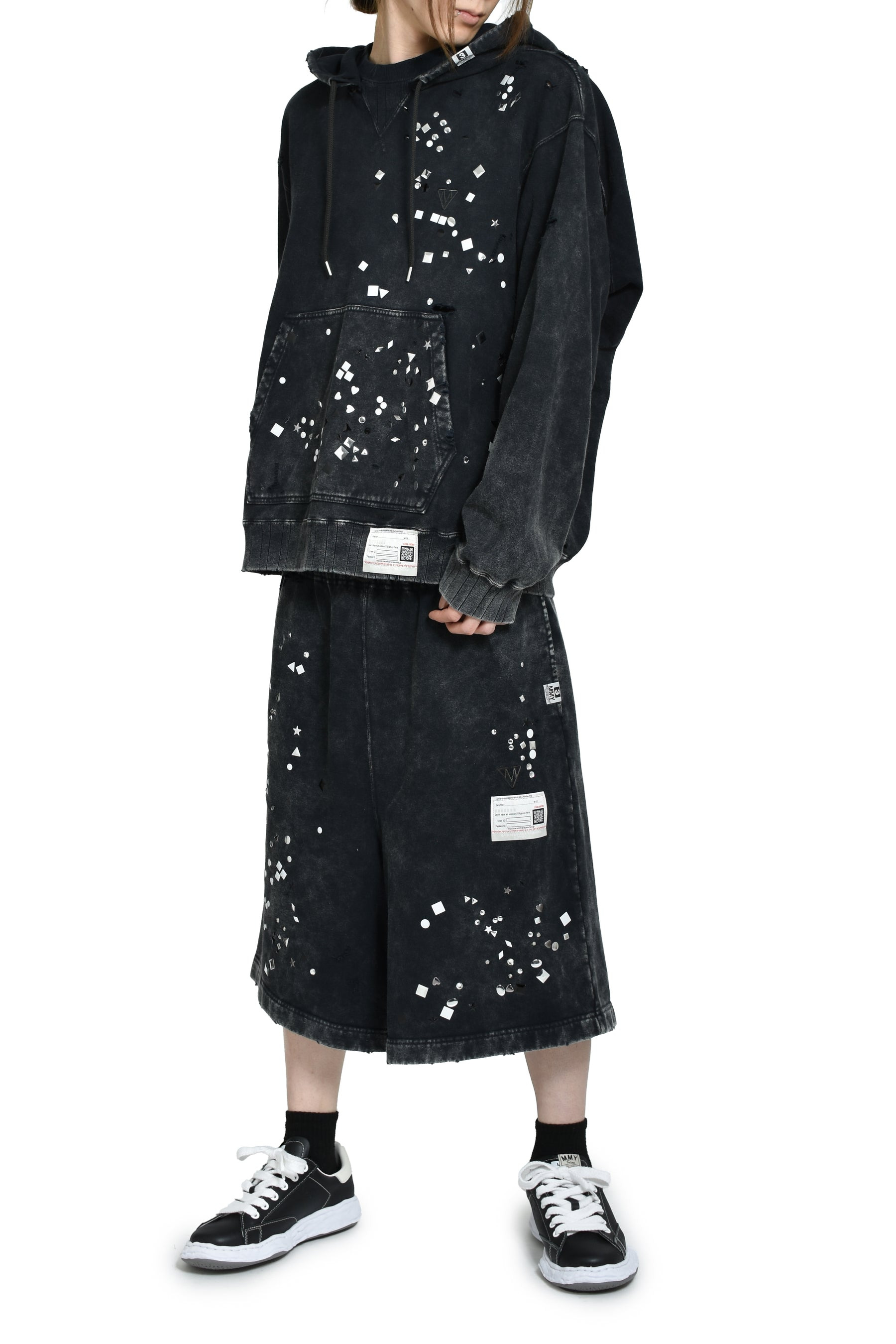 EMBELLISHED BLEACHED HOODIE / BLK - 5
