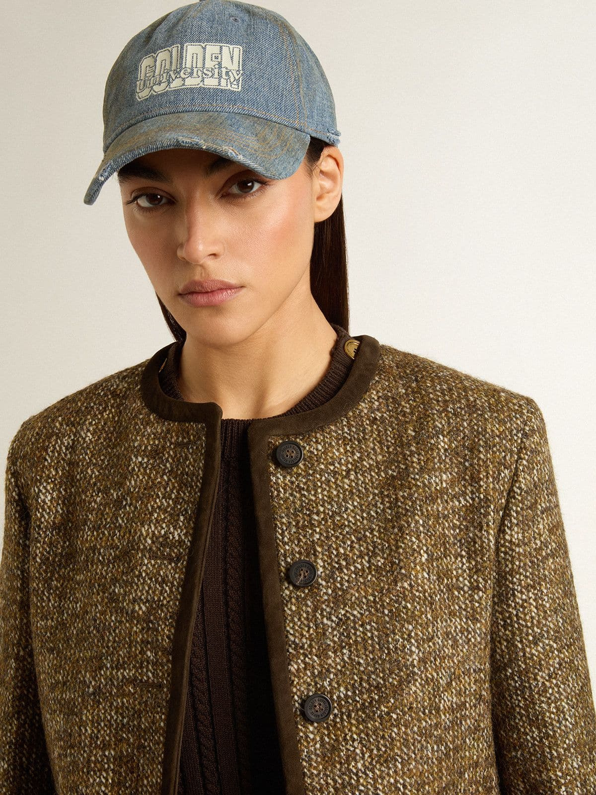 Women's Journey jacket in wool tweed with coffee-colored suede details - 5